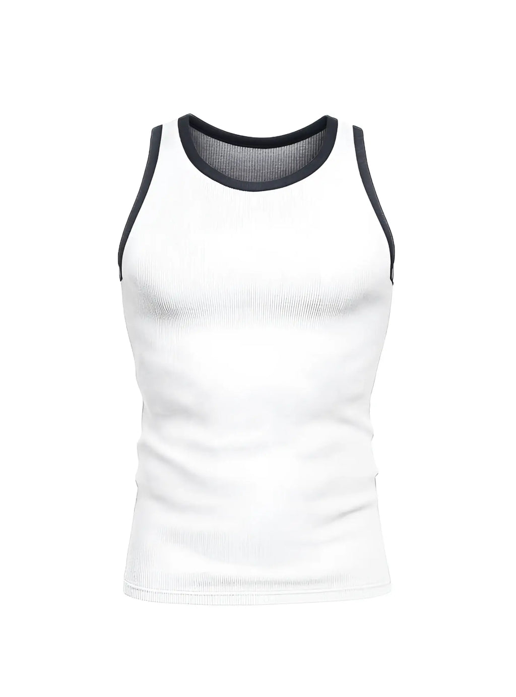 White ribbed cotton tank top with black trim around neckline and armholes pride usa casual wear