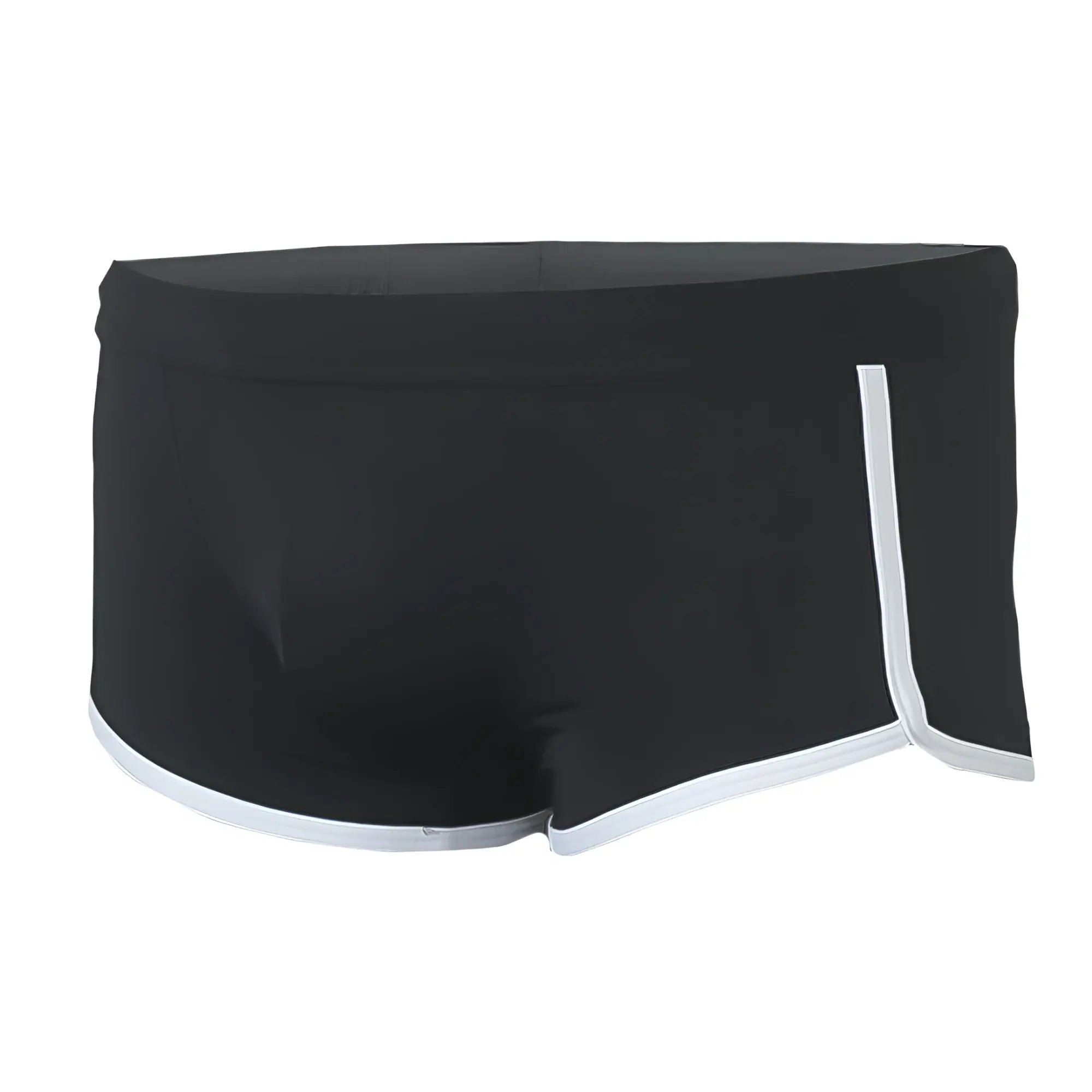Black Pride Vince Trunk swim trunks with white trim along waistband and leg openings for beachwear use