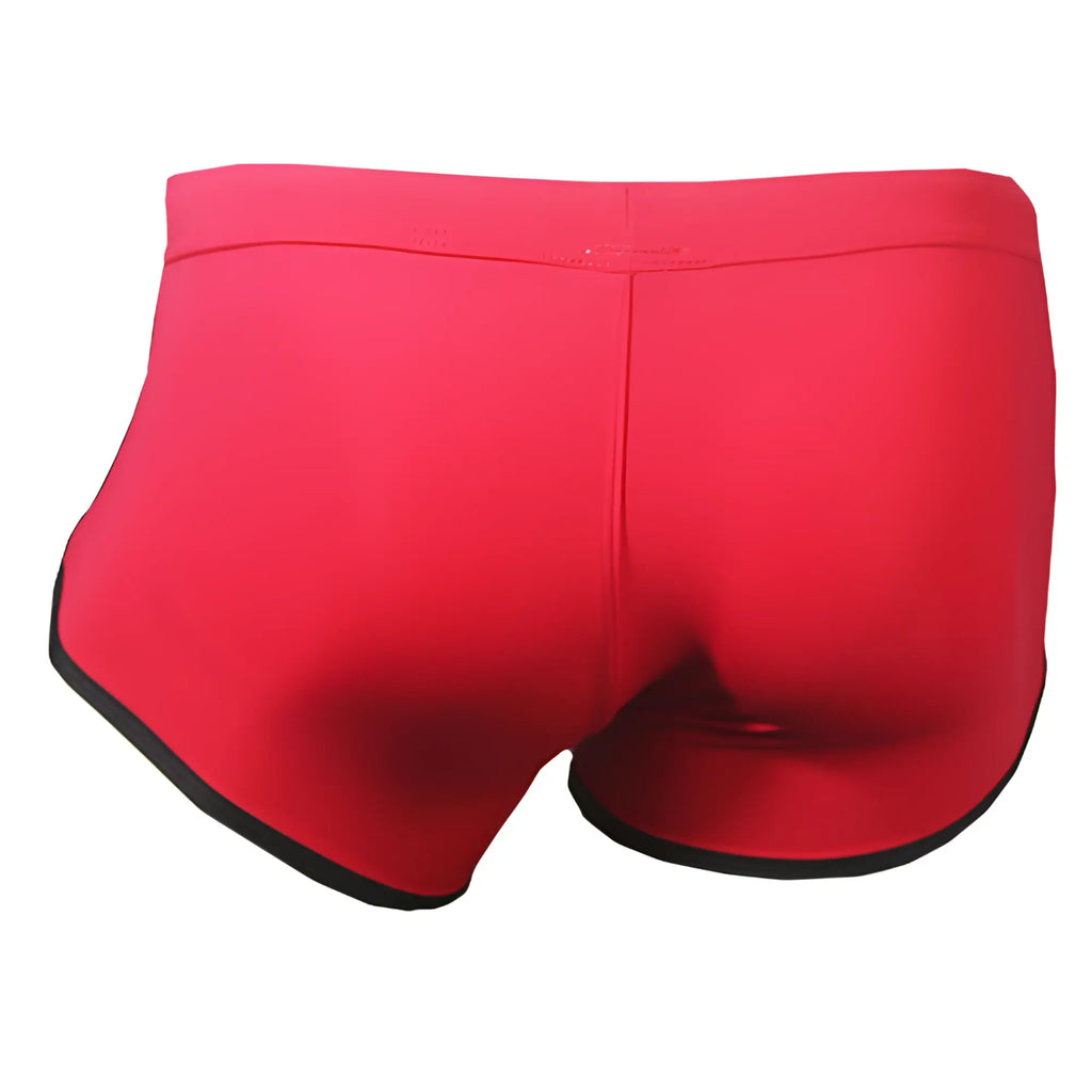Red pride vince trunk briefs with black trim made from soft breathable fabric for comfortable everyday wear