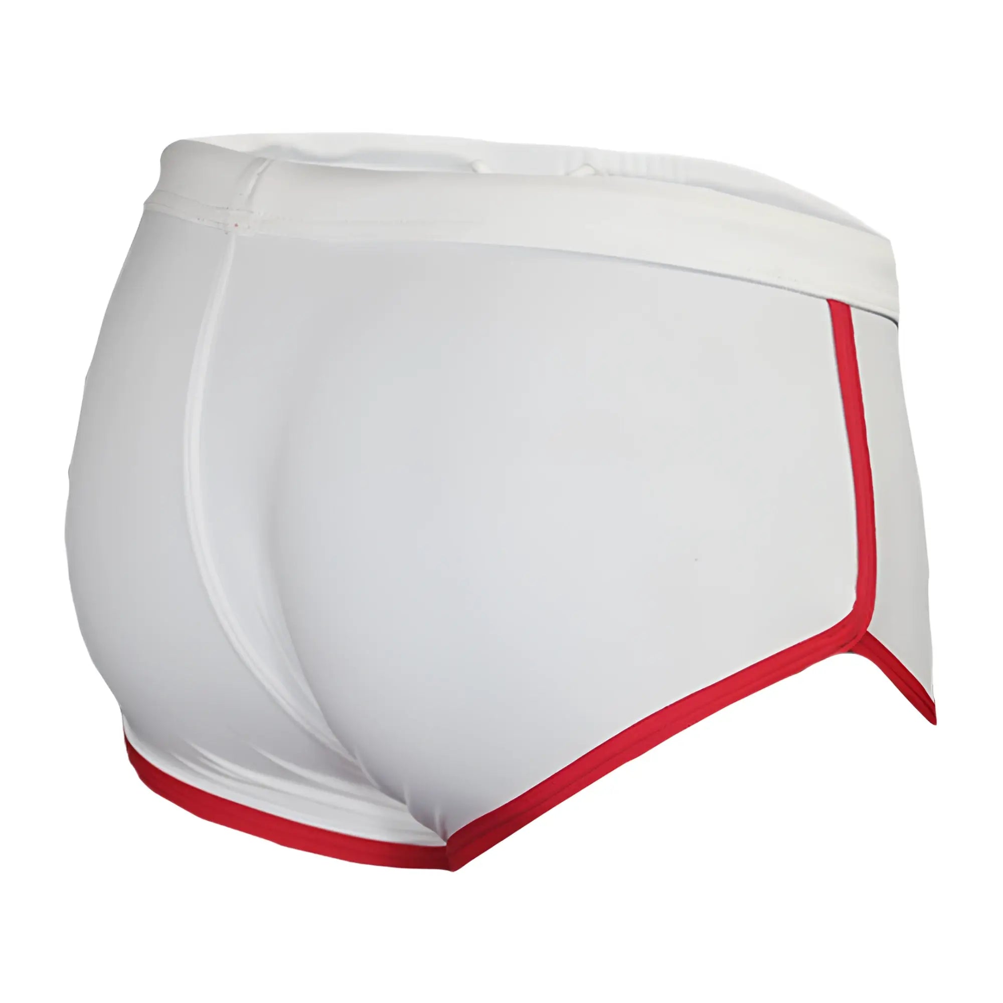 White briefs with red trim featuring pride vince trunk design made from soft breathable fabric for everyday comfort
