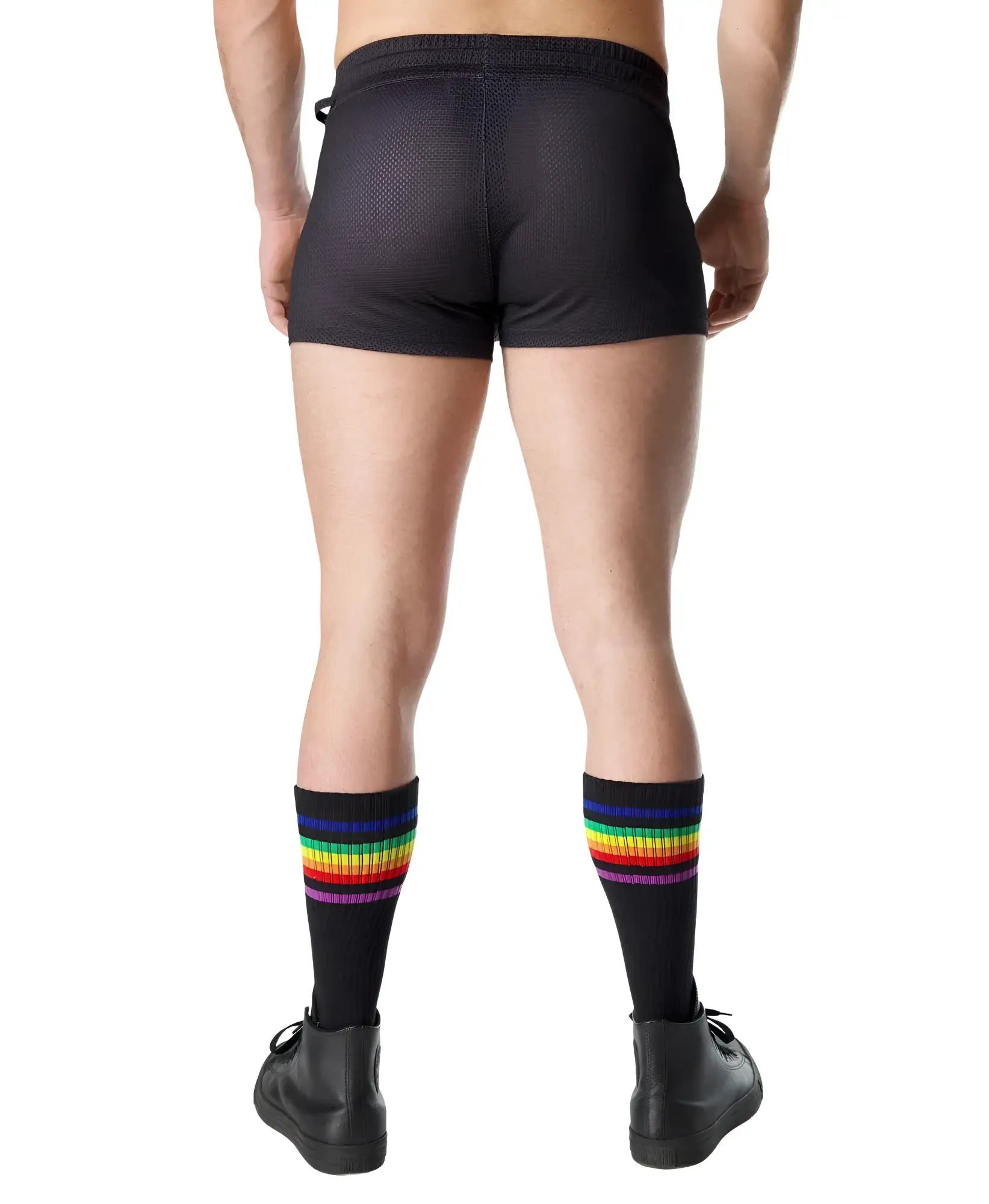Black prism pride trunk short athletic shorts with textured mesh fabric and elastic waistband for comfortable wear