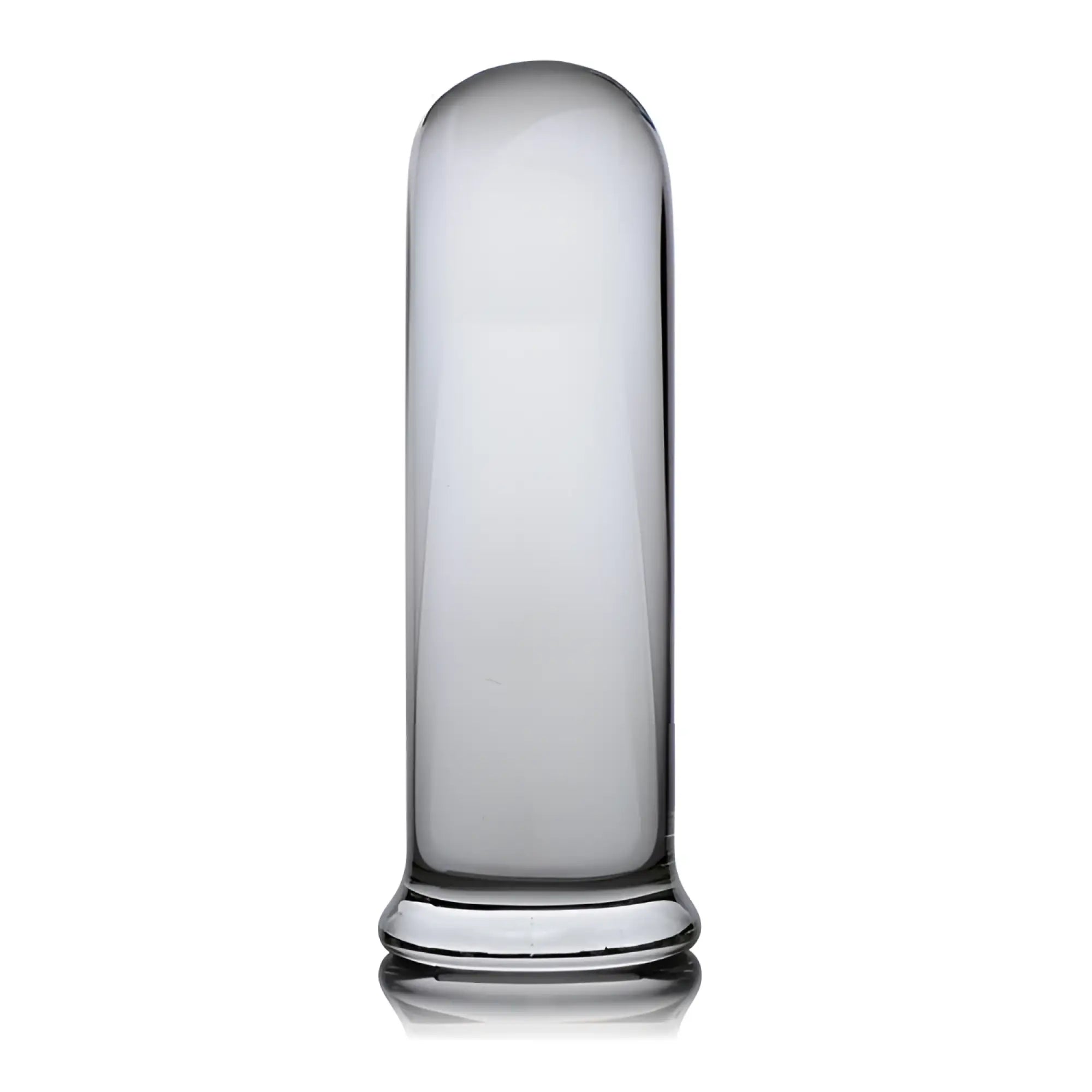 Prisms Erotic Glass Pillar Large: A smooth, transparent glass cylinder with a rounded tip and a flat base.