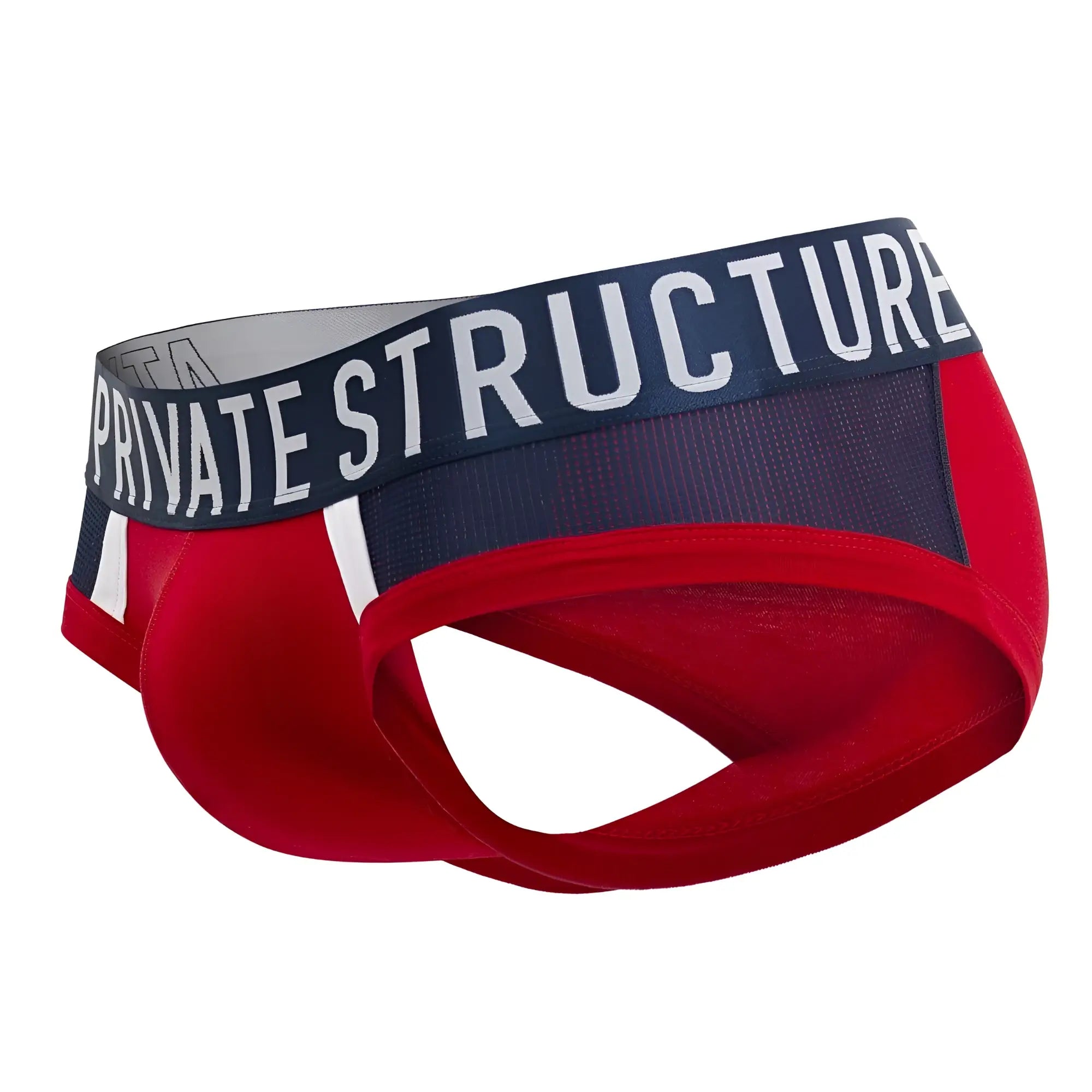 Red and navy blue private structure baut4388 athlete mini briefs with white logo waistband in red falcon color