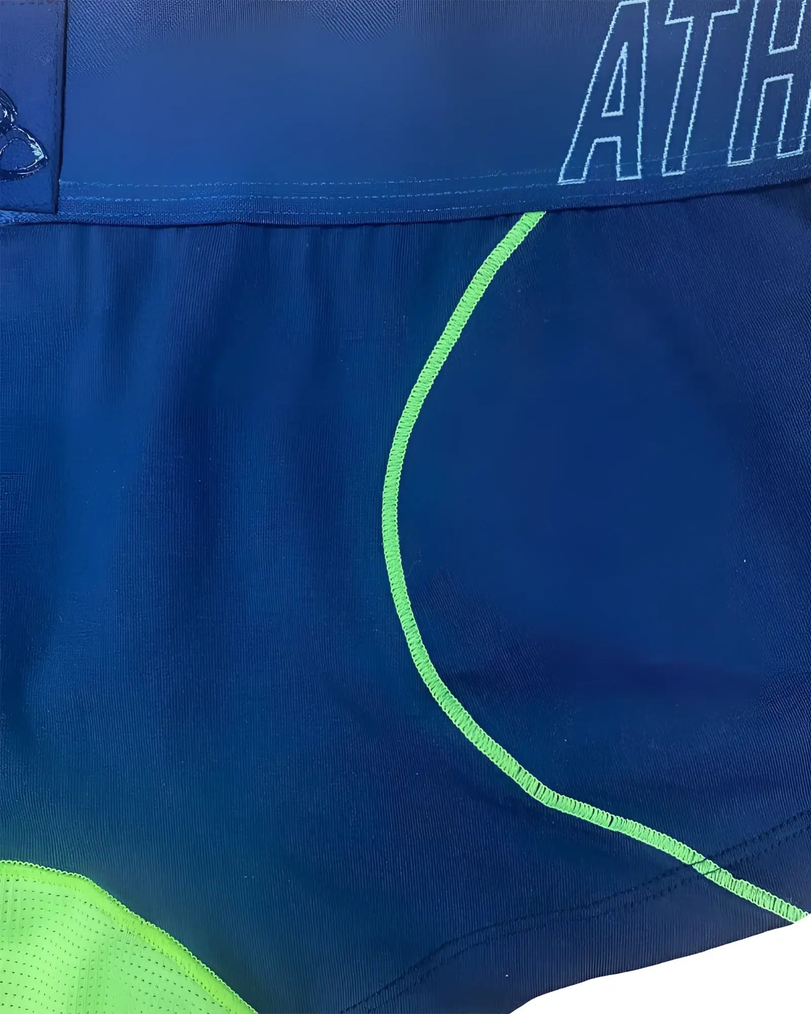 Private Structure BAUT4389 athlete trunks in navy ranger with neon green stitching and breathable mesh paneling