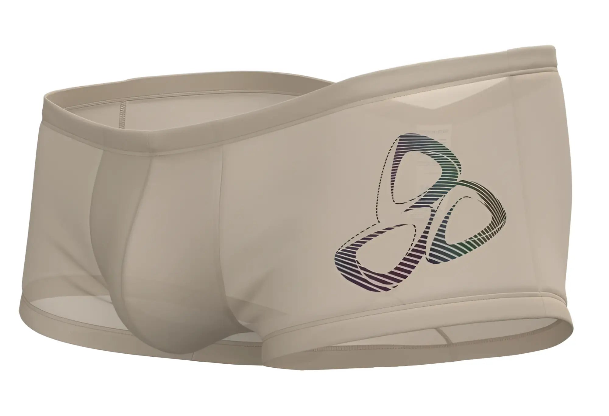 Beige private structure brut4390 bare hipster briefs featuring a colorful striped olympic logo design