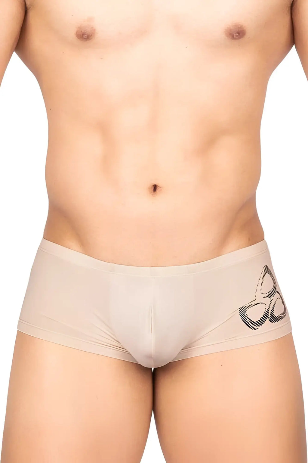 Beige Private Structure BRUT4390 bare hipster briefs with black geometric logo on the side in nude color