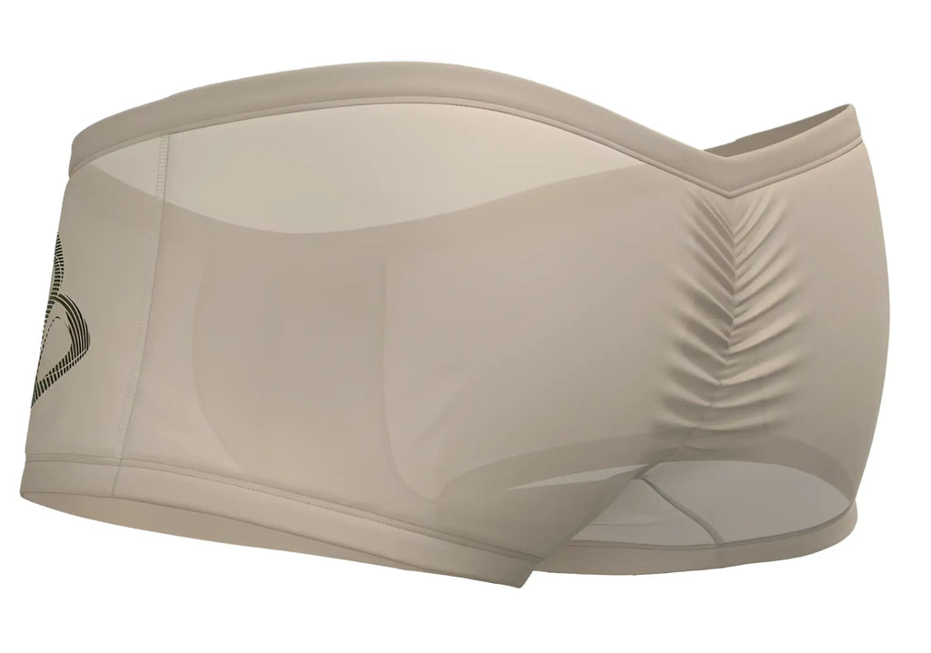 Beige seamless briefs with a subtle textured pattern and small logo on the side from Private Structure Bare Hipster nude