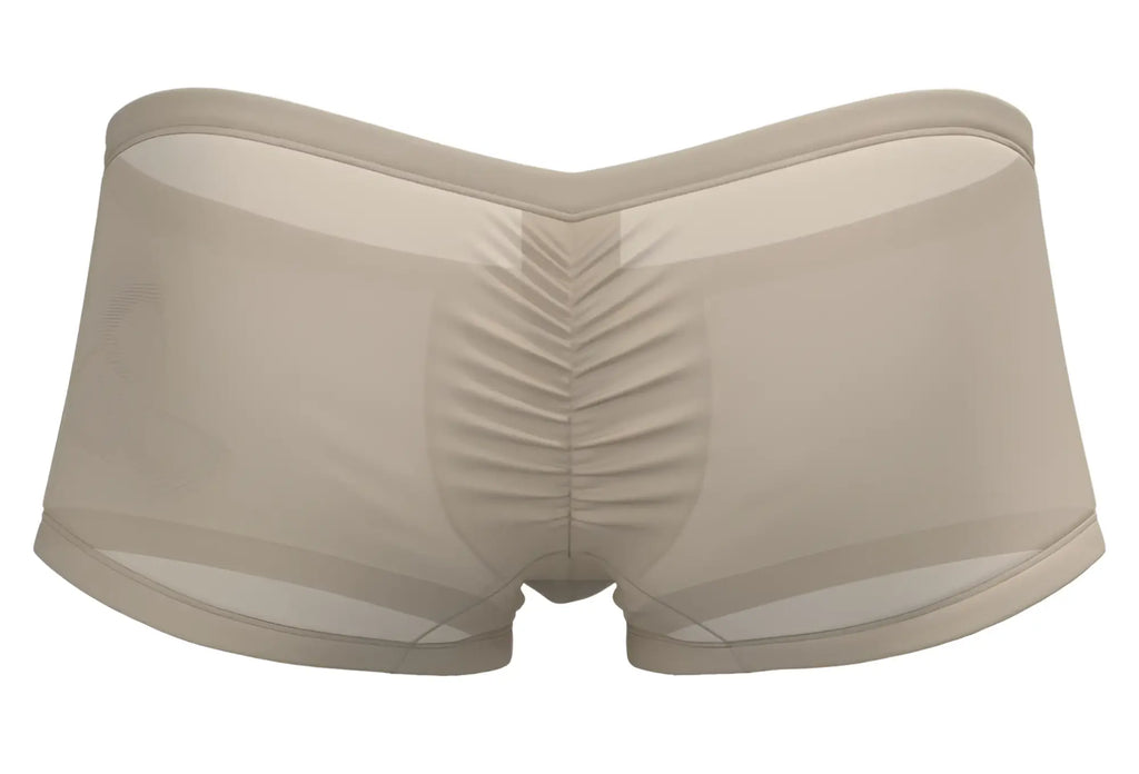 Beige sheer mesh briefs with ruched back panel and elastic waistband in nude from private structure brut4390 bare hipster