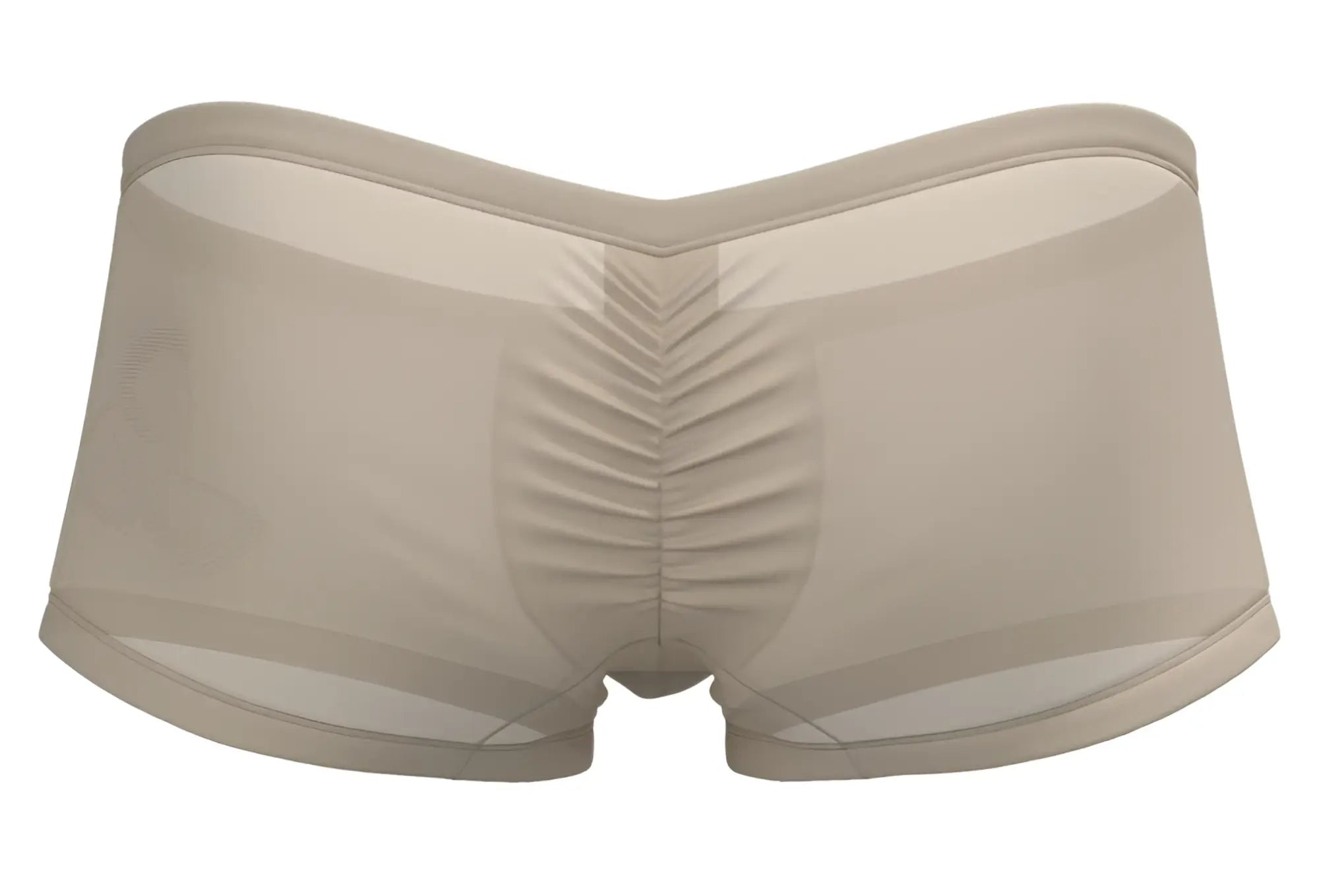 Beige sheer mesh briefs with ruched back panel and elastic waistband in nude from private structure brut4390 bare hipster