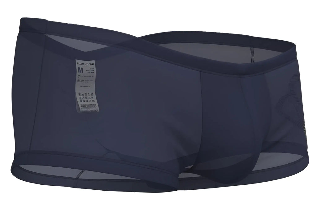 Dark navy blue mesh boxer briefs by private structure with supportive contoured design and reinforced waistband