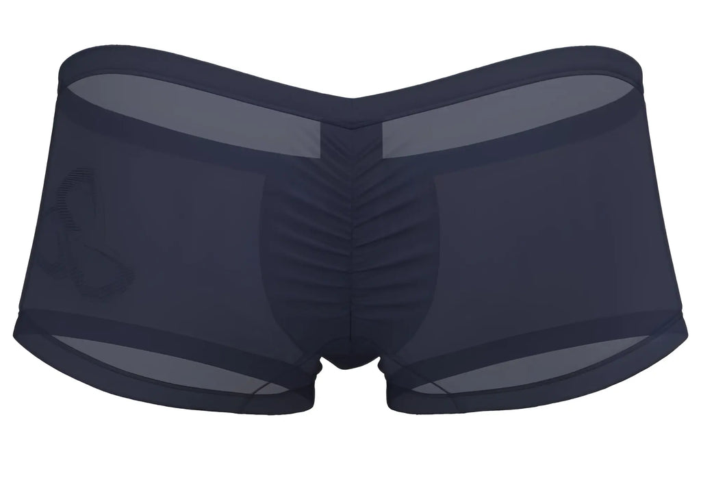Private structure brut4390 bare hipster dark navy silk mesh briefs with ruched center panel and subtle logo on left leg