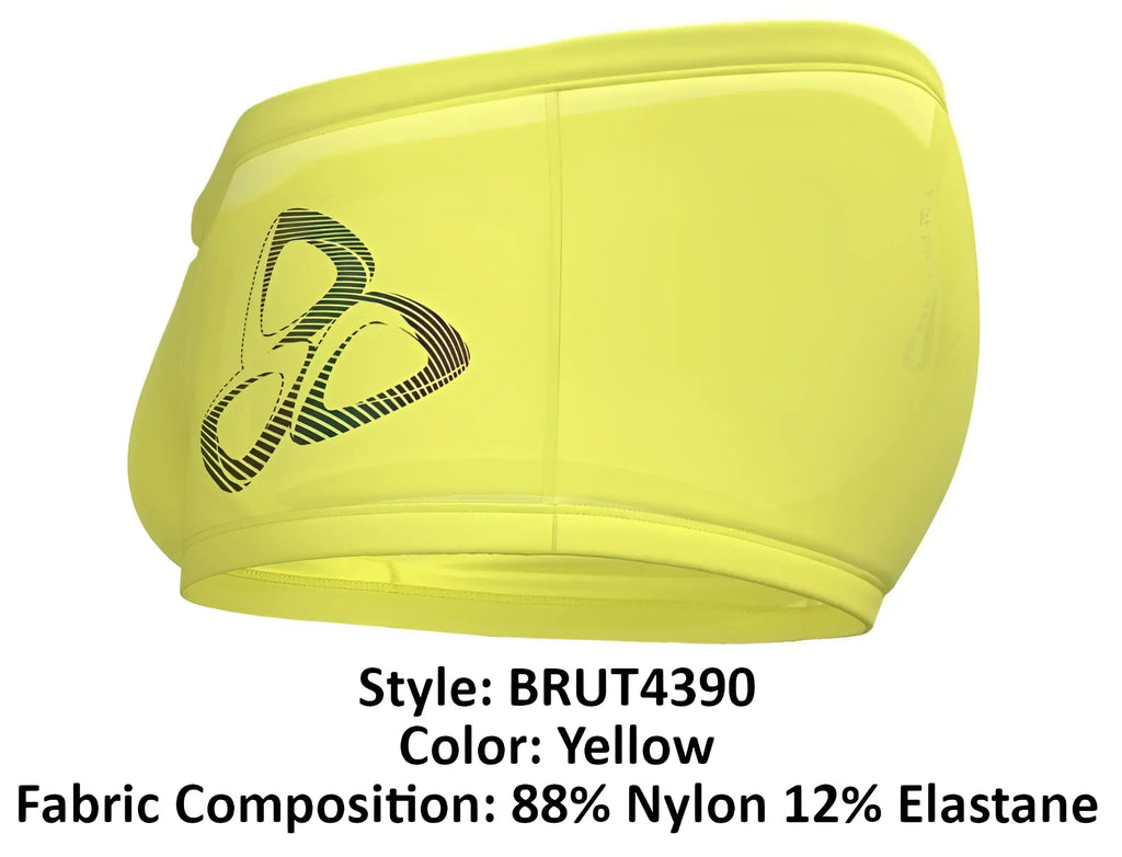 Bright yellow private structure brut4390 bare hipster athletic shorts with sleek form fitting design and black logo on side