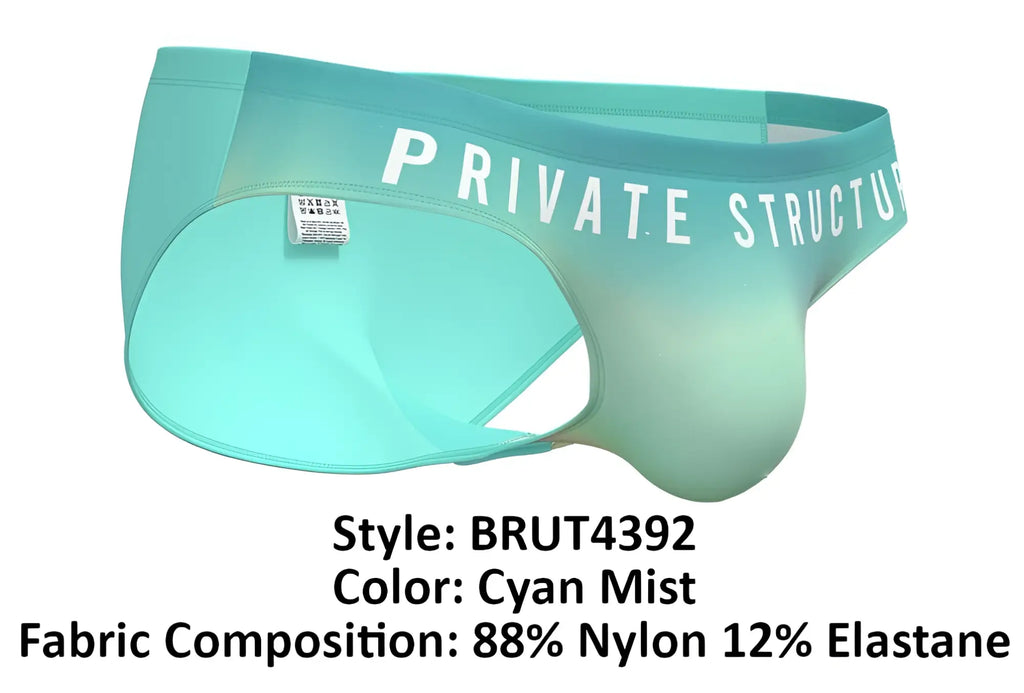 Private Structure Brut4392 bare bikini men’s underwear in cyan mist with nylon elastane fabric and branded waistband