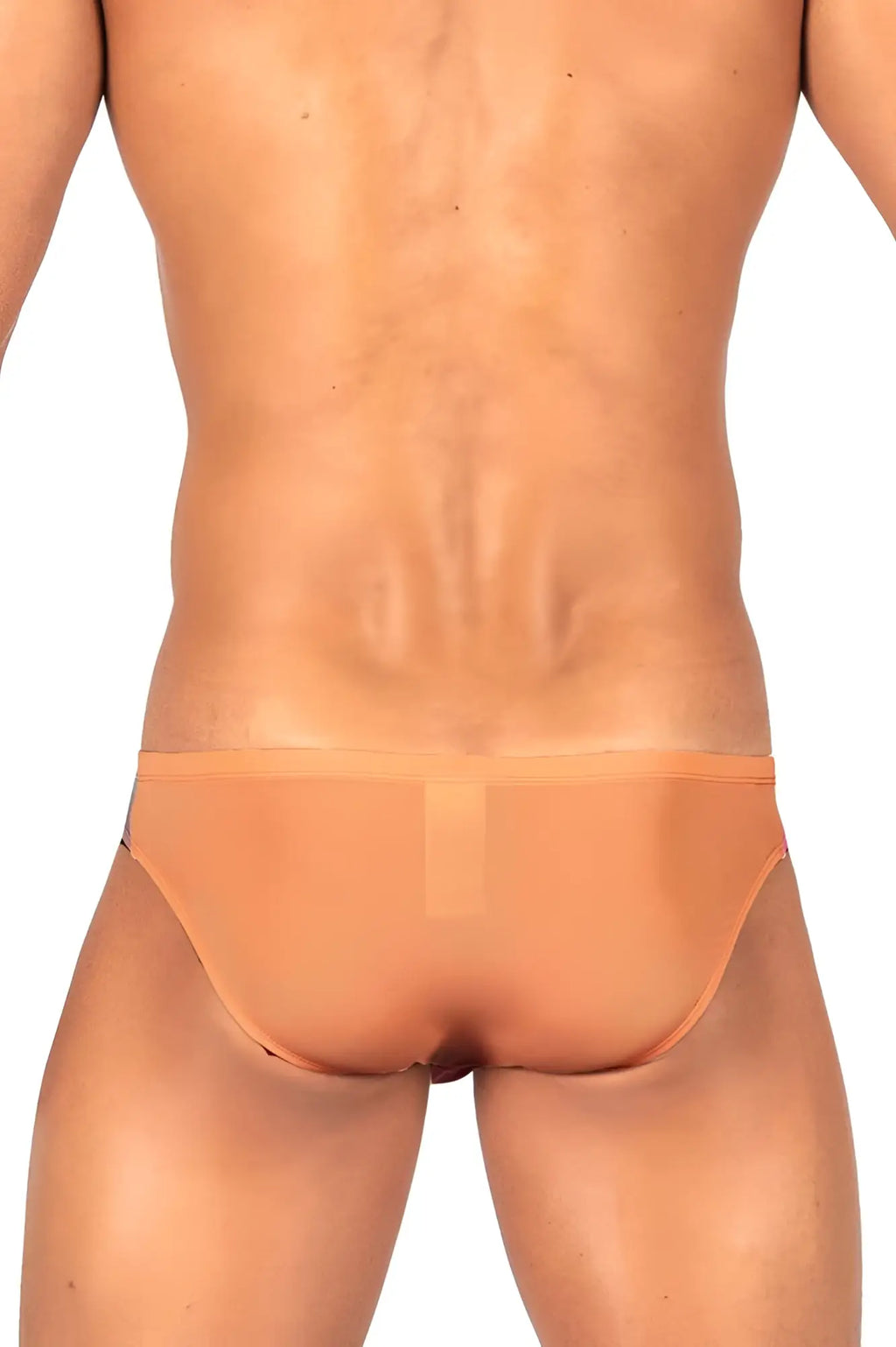 Tan sheer mesh briefs in bare bikini style by Private Structure in orange highlighting breathable fabric design