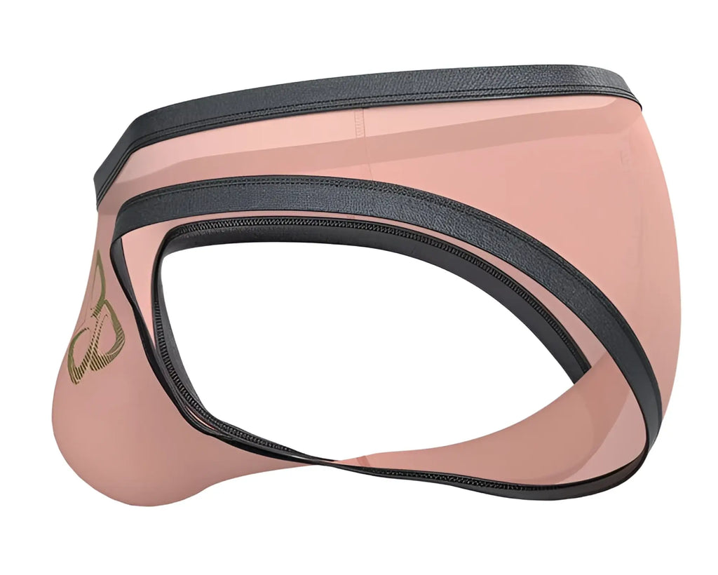 Private Structure BRUT4393 bare bikini pink transparent briefs with black elastic bands and gold logo on the side