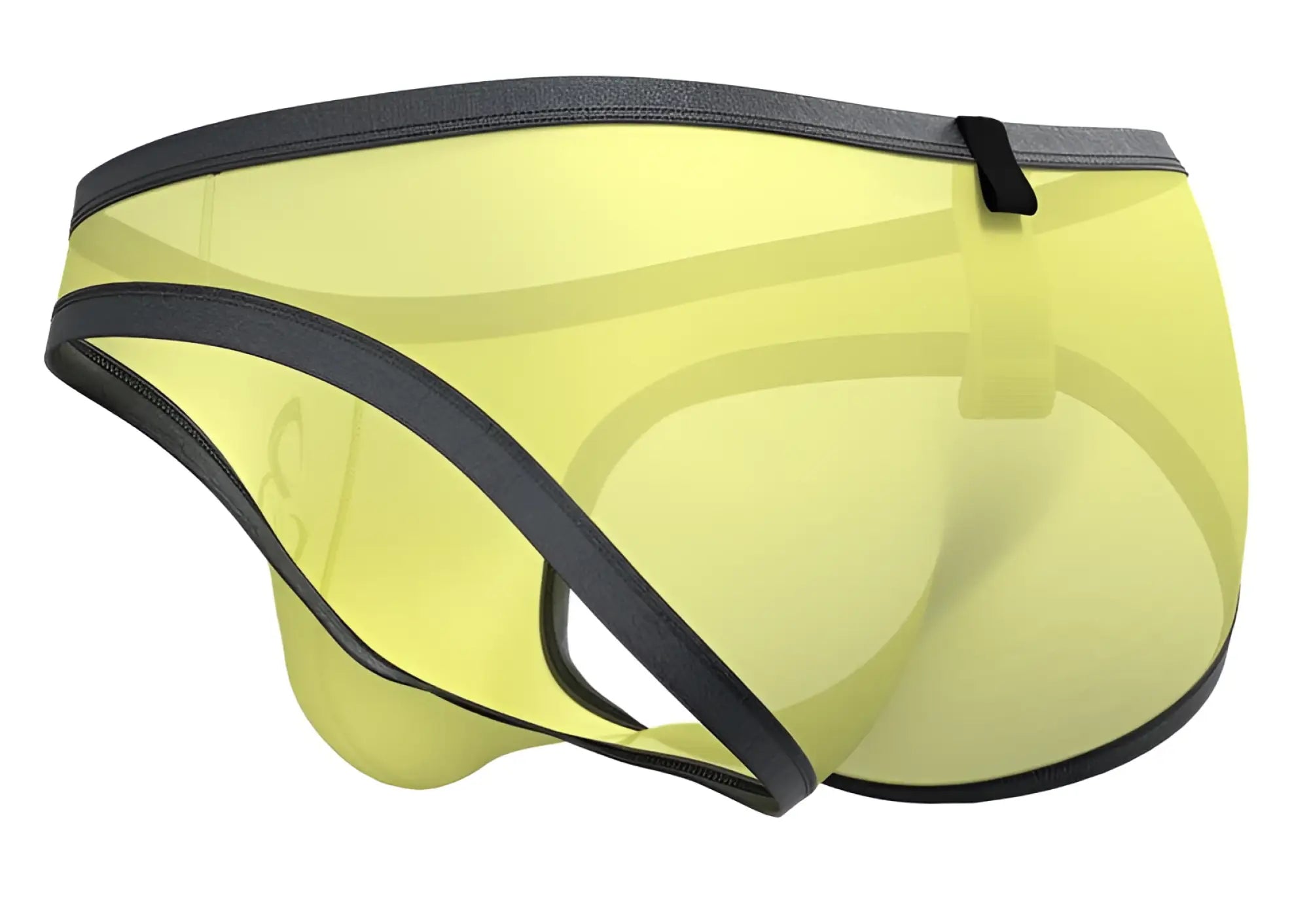 Yellow translucent mesh briefs with black elastic trim and waistband tab from private structure brut4393 bare bikini