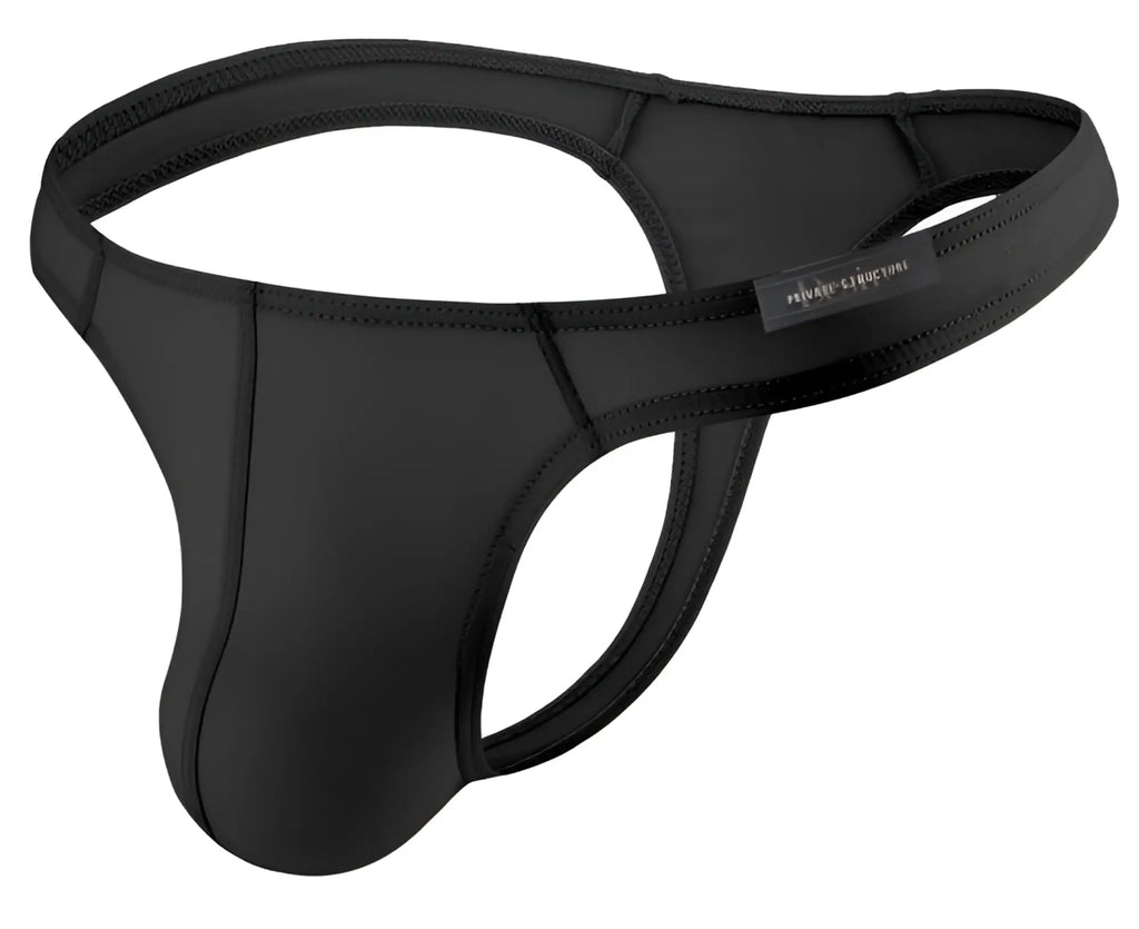 Private structure dgemu3545bt desire glaze black neoprene thong with sleek form-fitting design and reinforced stitching