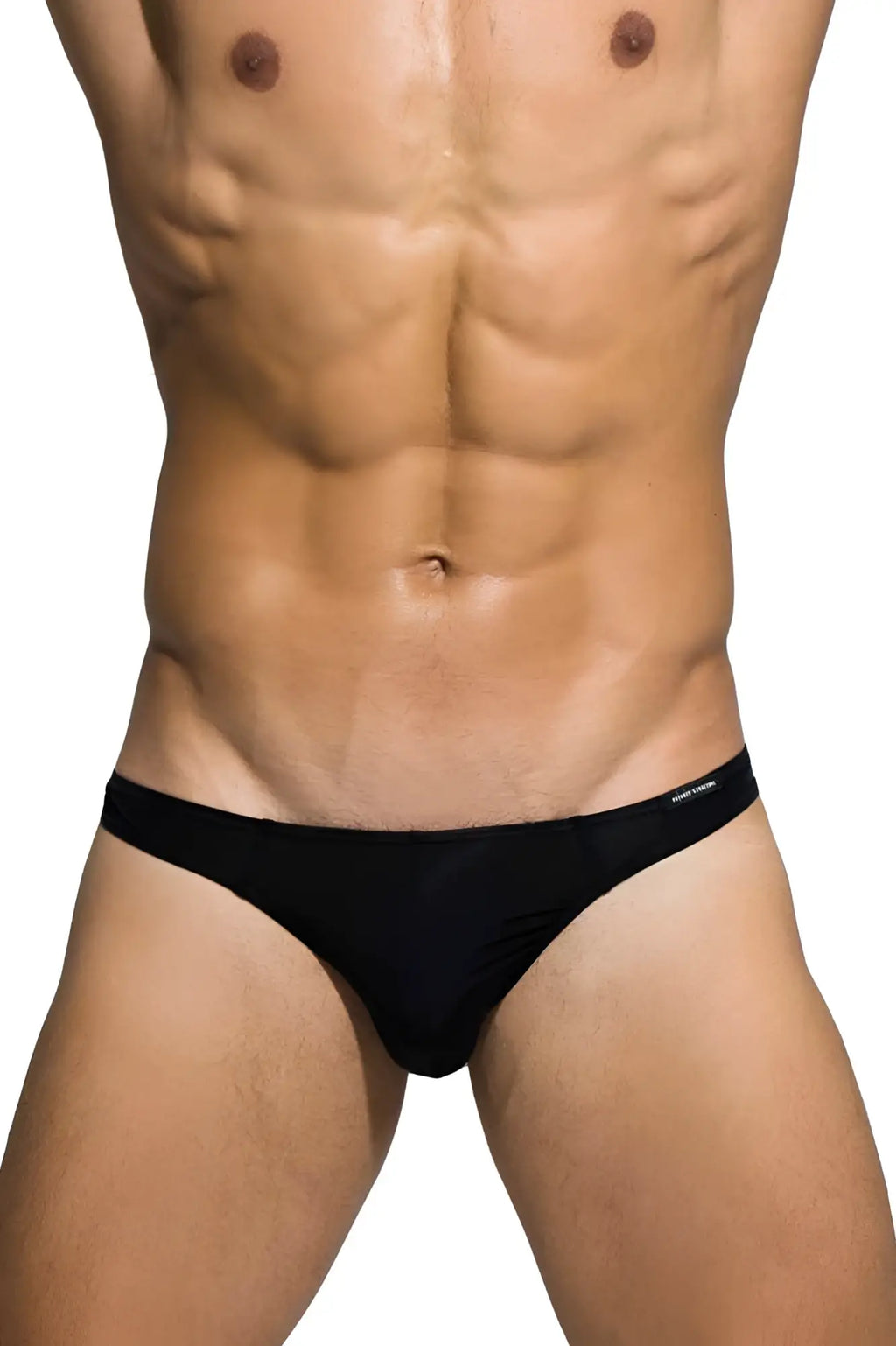 Black private structure desire glaze thong with smooth fabric and minimal waistband showing back side