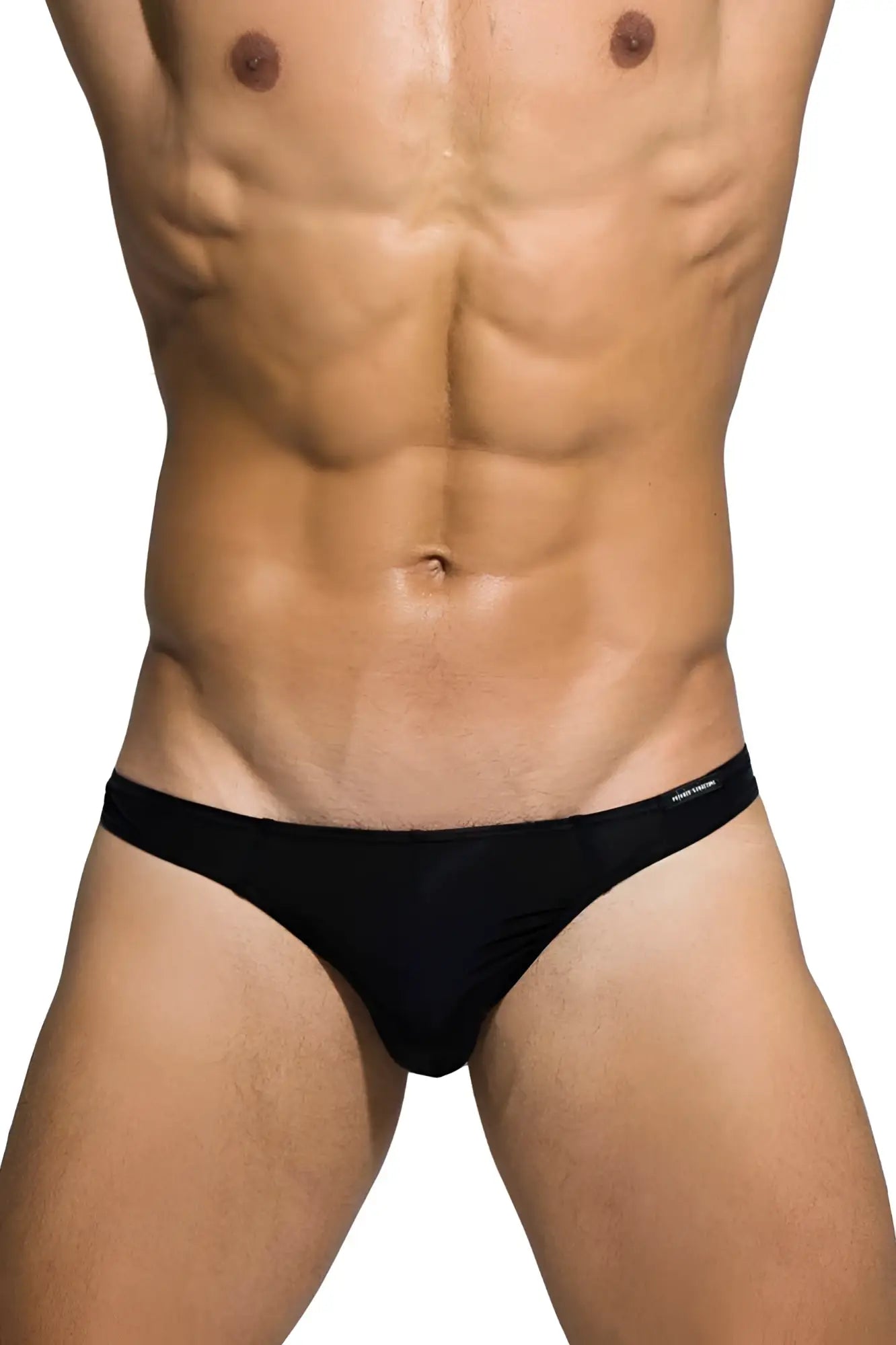 Black private structure desire glaze thong with smooth fabric and minimal waistband showing back side