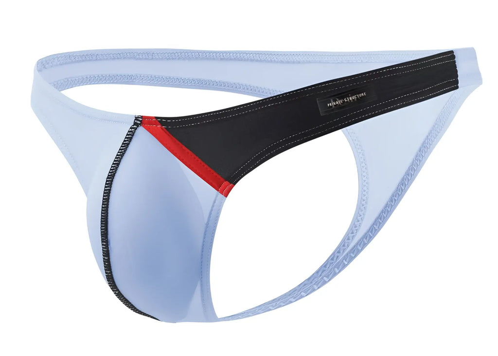 Private structure dgu y4025 desire glaze athletic brief in light blue and black with red accent stripe and branded label