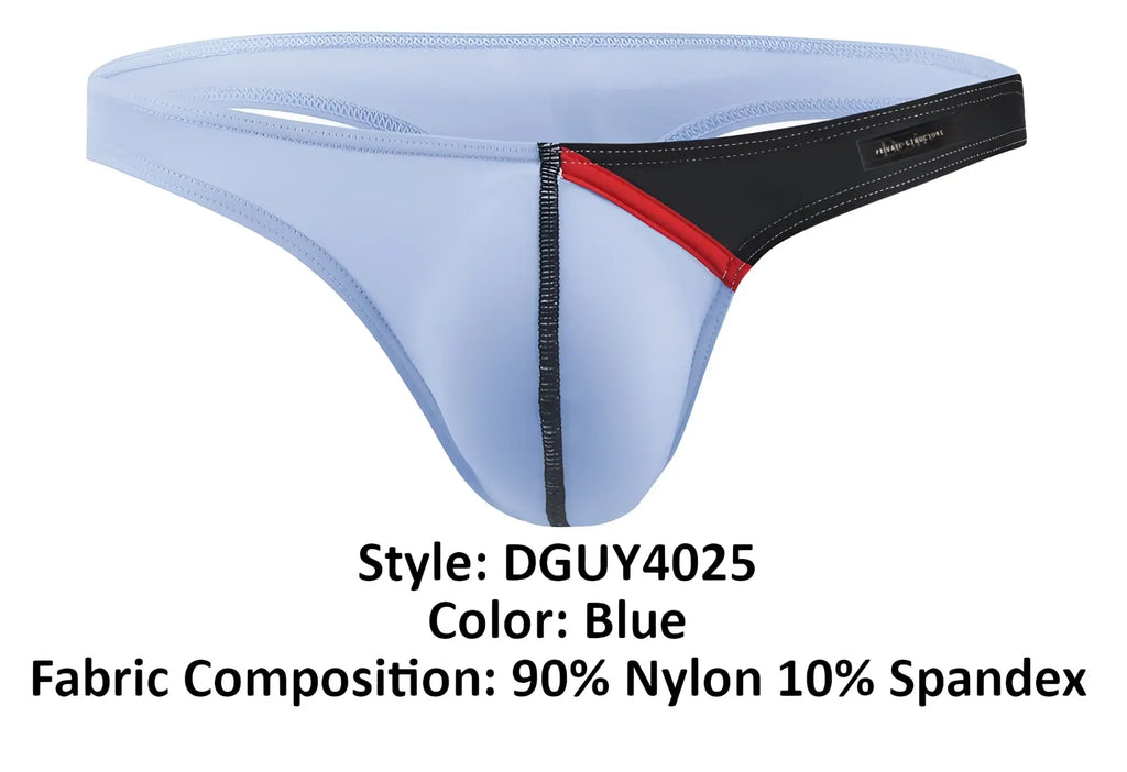 Light blue private structure dguys025 desire glaze g-string thong with black and red trim made of 90 nylon 10 spandex
