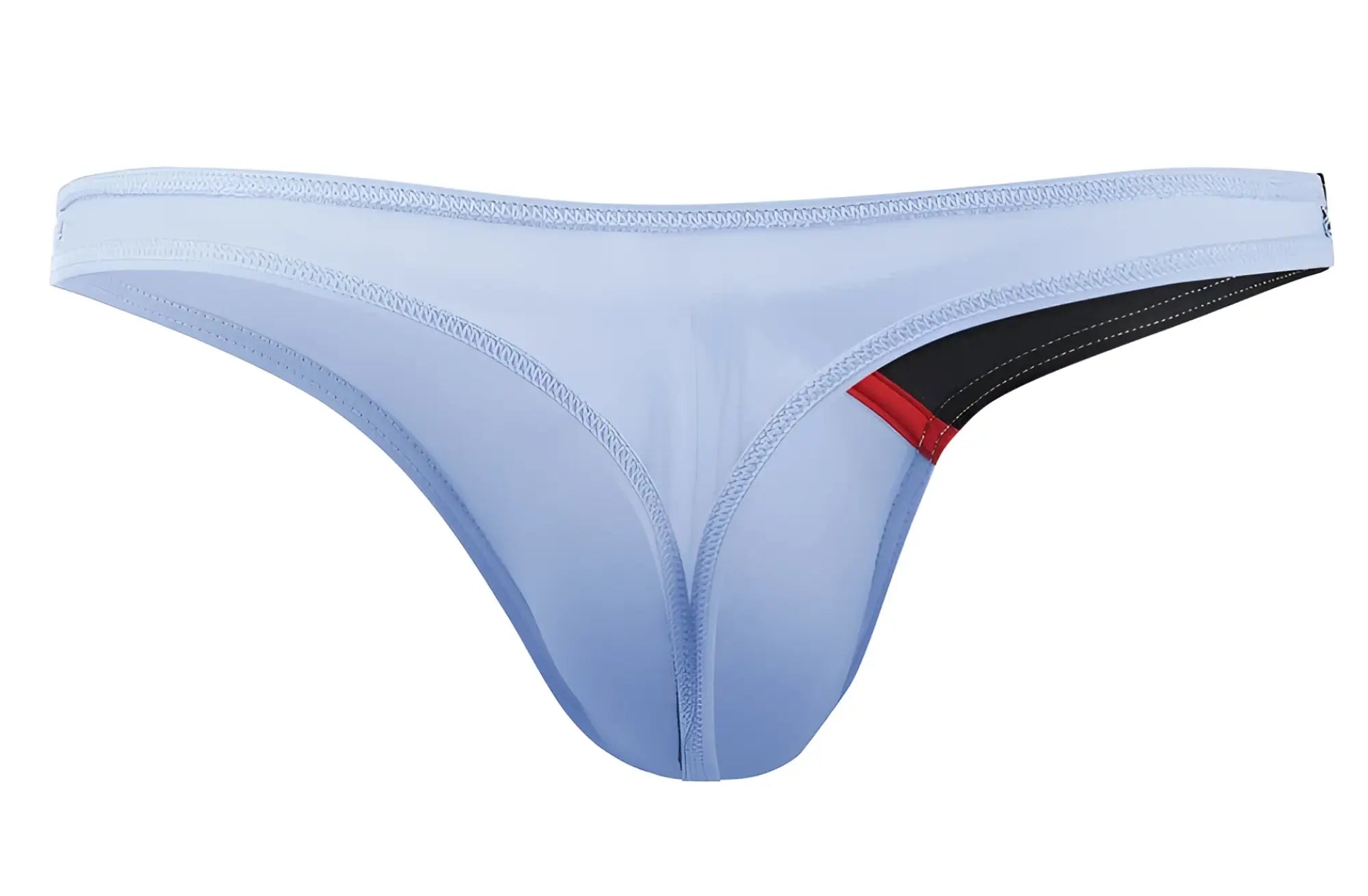 Light blue private structure dgu y4025 desire glaze g-string with black and red accent panels in smooth stretchy fabric