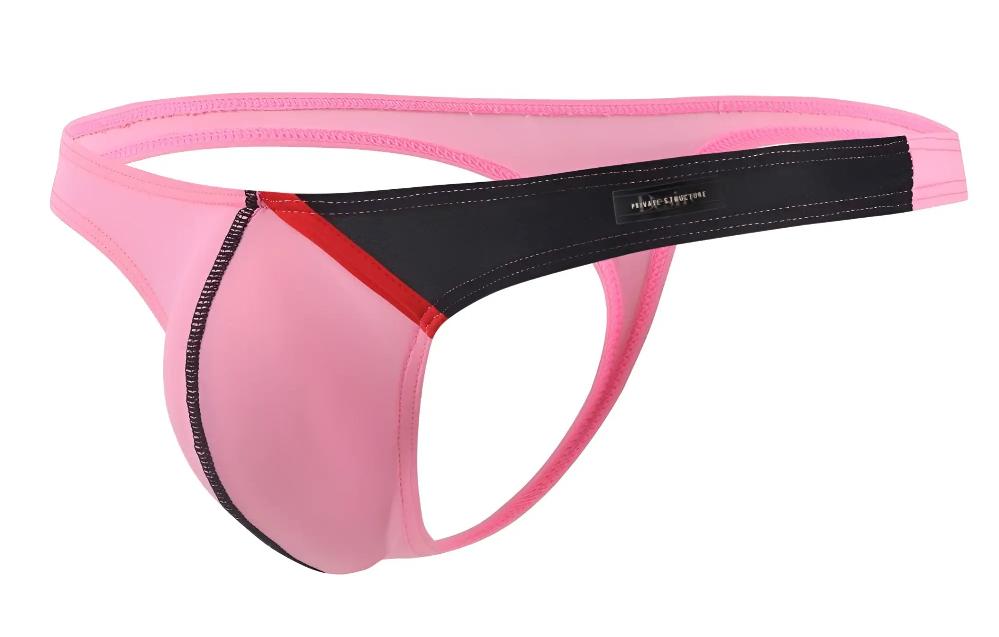 Private structure dguy4025 desire glaze g-string in pink thong with black and red accent stripe and smooth elastic fabric