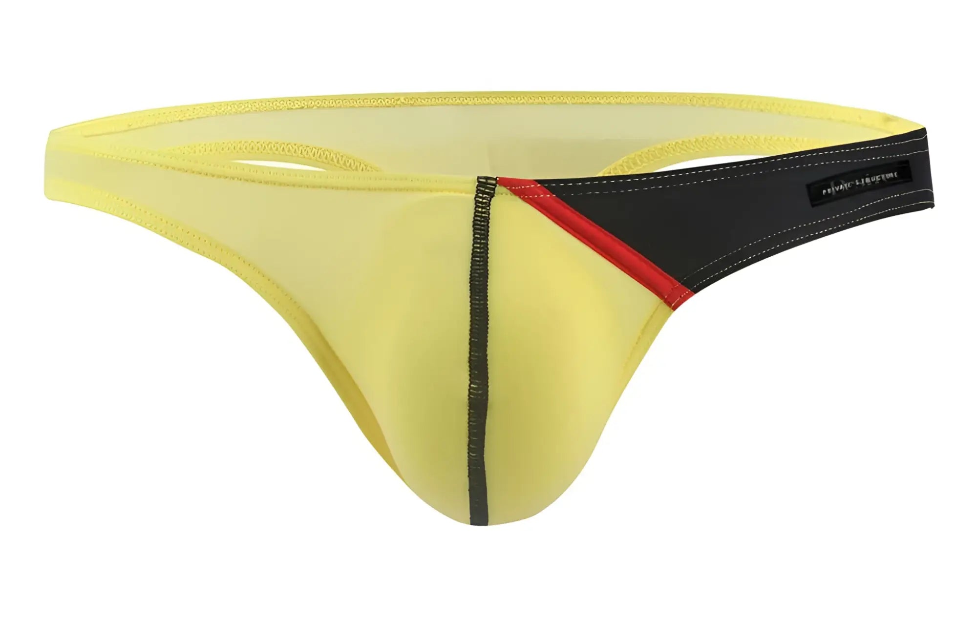 Yellow mesh thong g-string with black and red trim by private structure sleek design in desire glaze collection