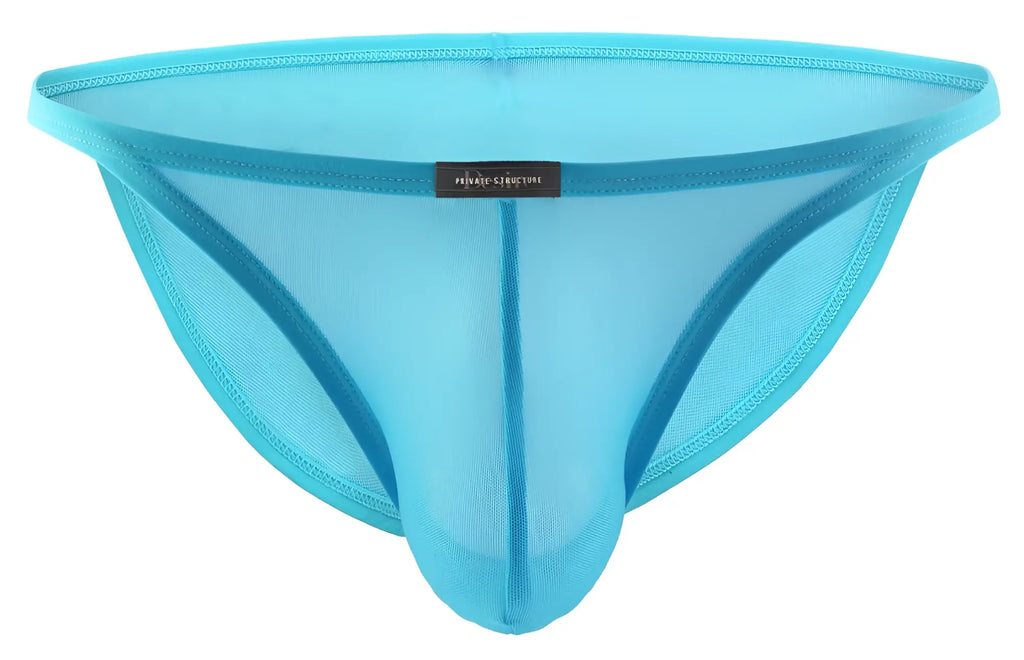 Private structure diamu3454bt desire intima low rise bikini brief in translucent turquoise mesh with central seam and reinforced edges
