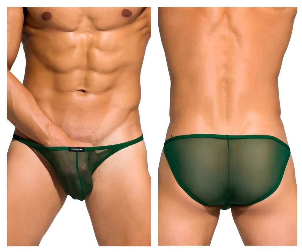 Green sheer mesh thong with solid green waistband low rise bikini by private structure diamu3454bt desire intima