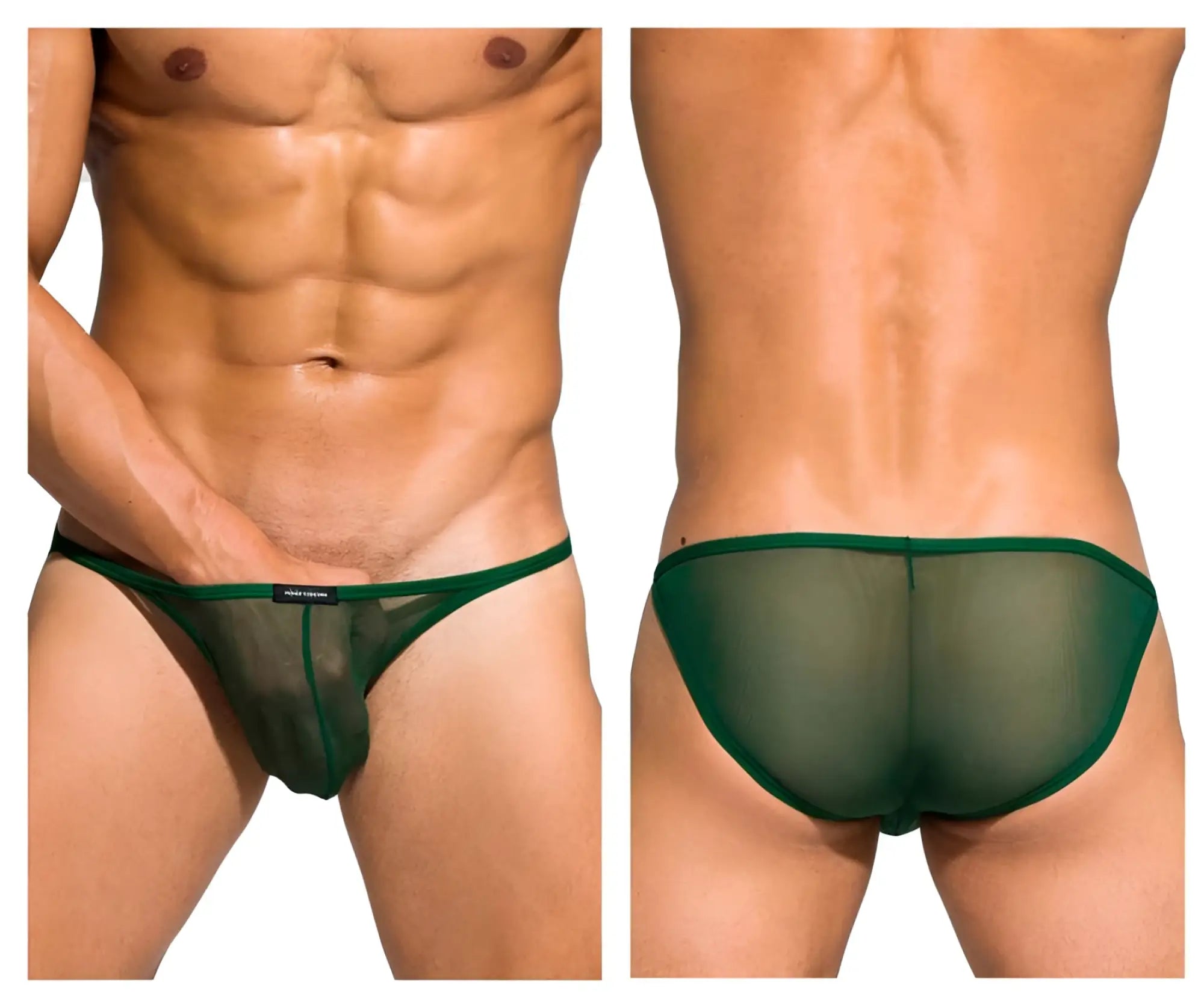 Green sheer mesh thong with solid green waistband low rise bikini by private structure diamu3454bt desire intima