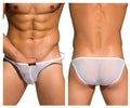 Private structure desire intima low rise bikini white sheer mesh briefs with thin white waistband front view
