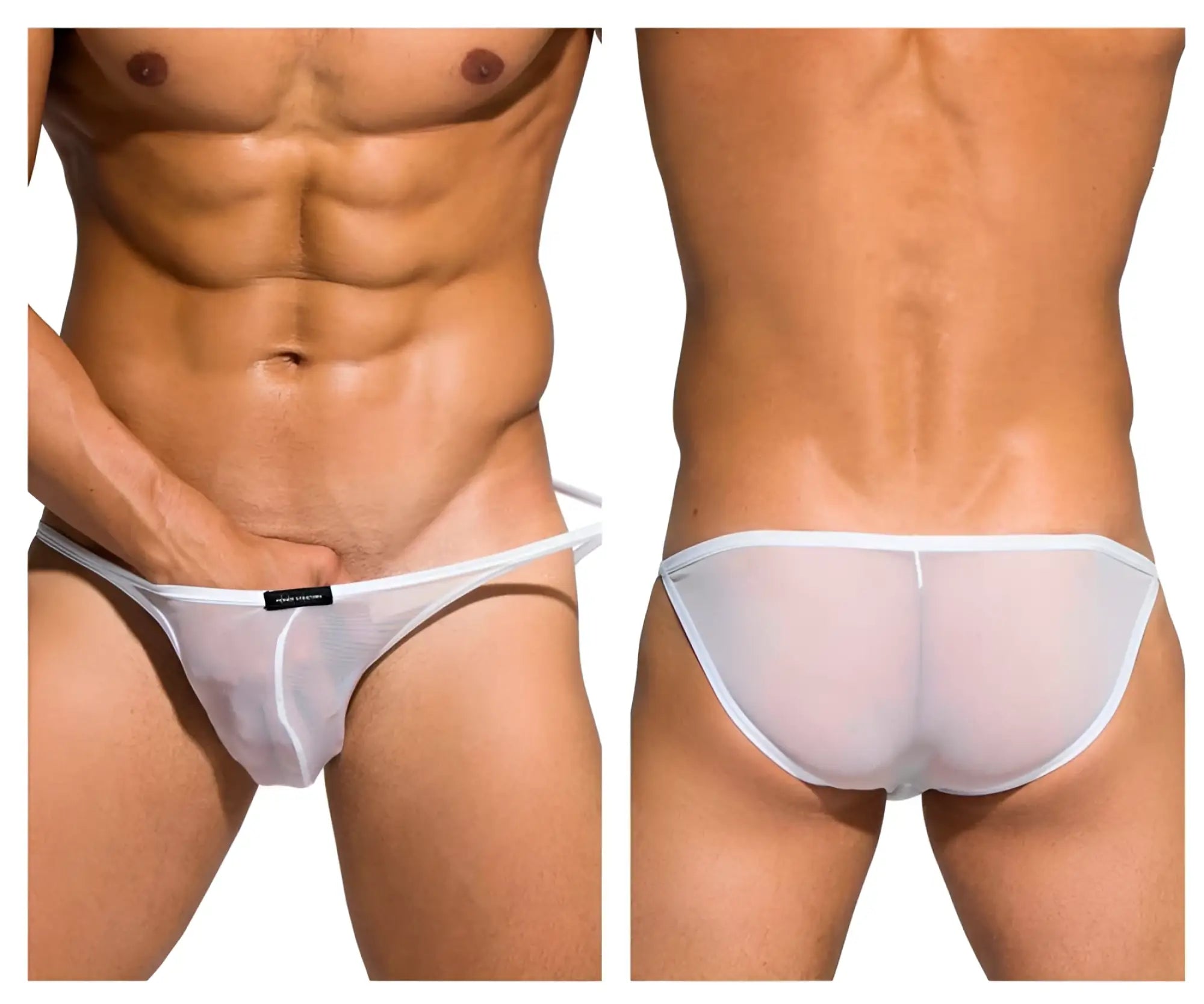 Private structure desire intima low rise bikini white sheer mesh briefs with thin white waistband front view