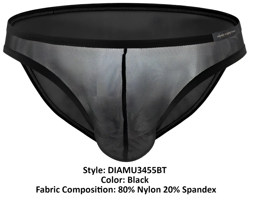 Private structure diamu3455bt desire intima low rise bikini black mesh briefs with solid elastic waistband 80 nylon 20 spandex
