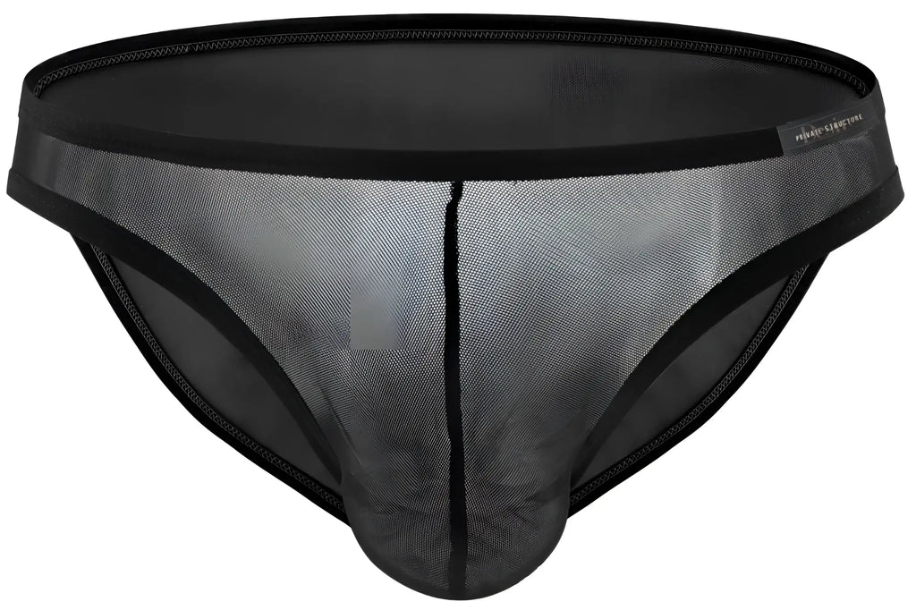 Black mesh low rise bikini briefs with solid black waistband and trim by private structure diamu3455bt desire intima
