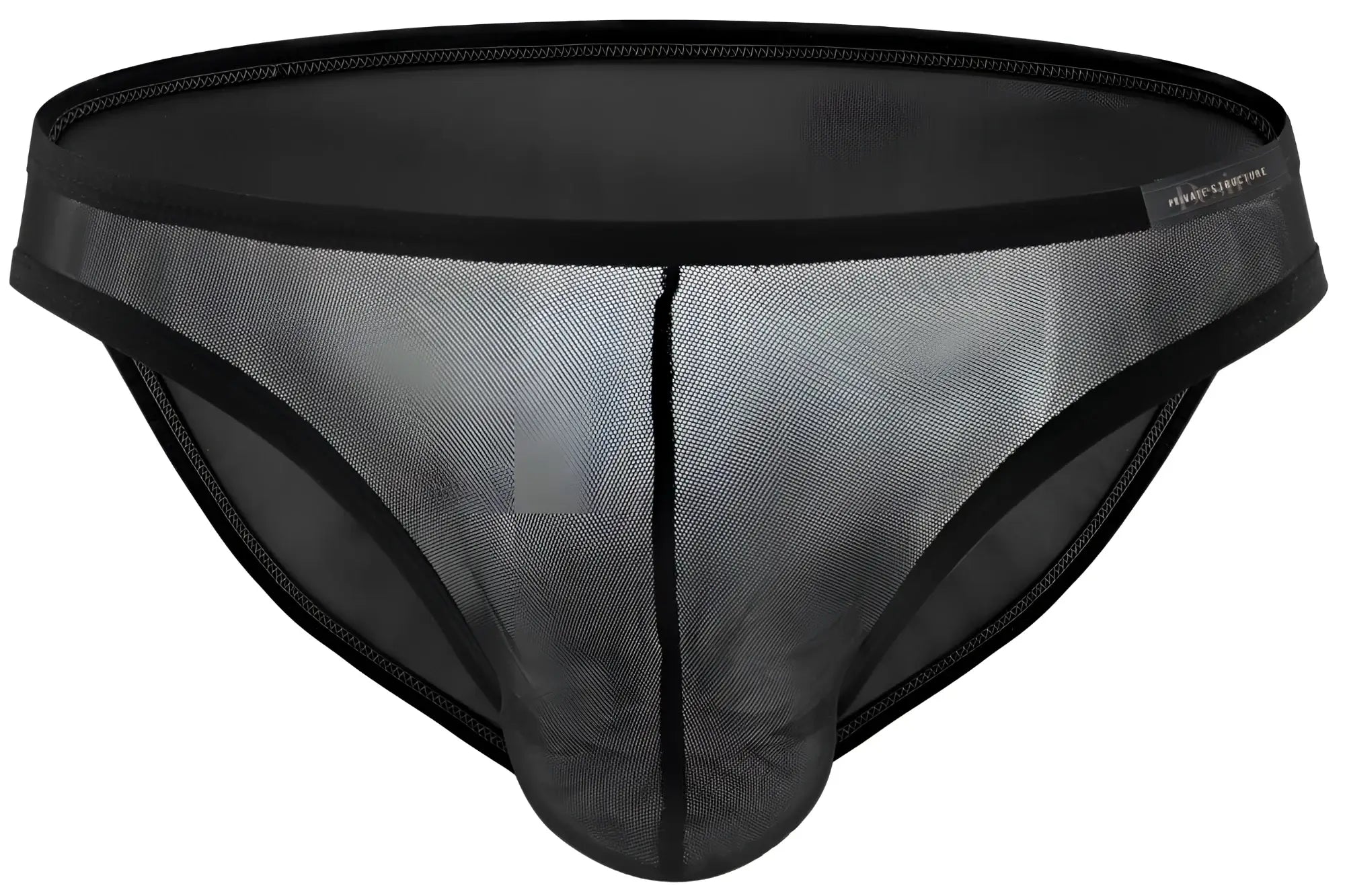 Black mesh low rise bikini briefs with solid black waistband and trim by private structure diamu3455bt desire intima