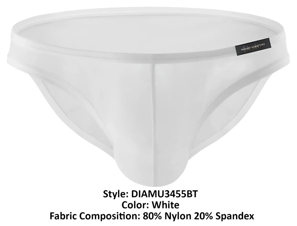 White mens briefs private structure DIAMU3455BT desire intima low rise bikini in nylon and spandex with sleek fit and waistband tag