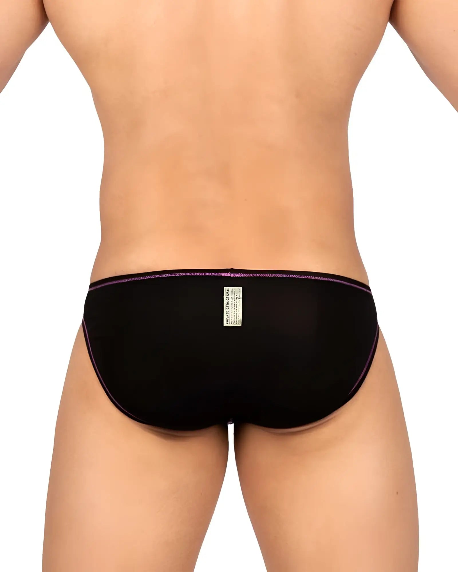 Charcoal private structure epus4563 prime eutopia bikini brief with subtle purple trim on waistband and leg openings