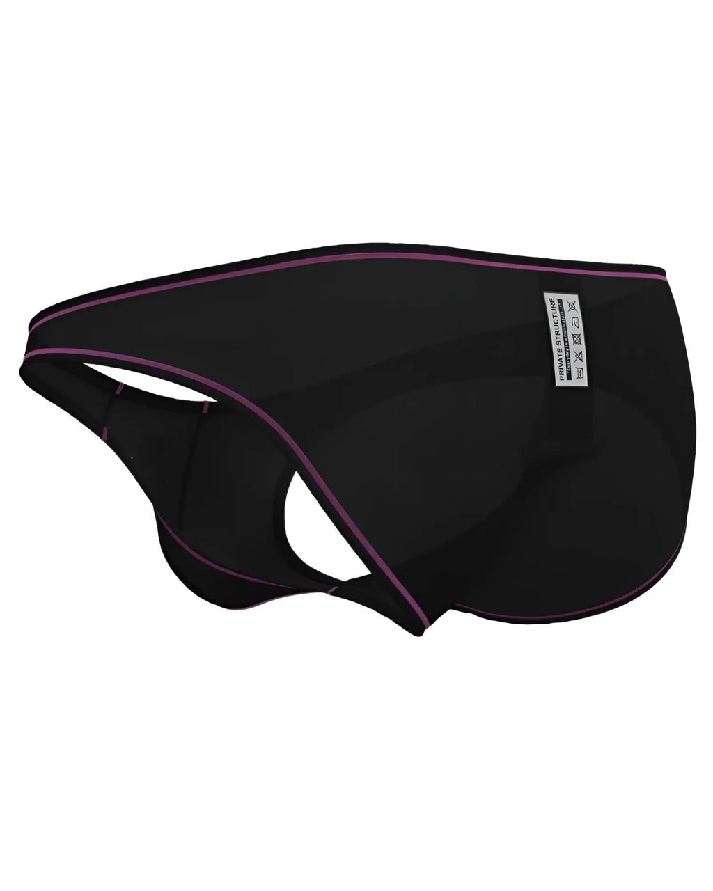 Black men’s briefs with purple trim and hugo boss label in charcoal color from private structure epus4563 prime eutopia bikini brief