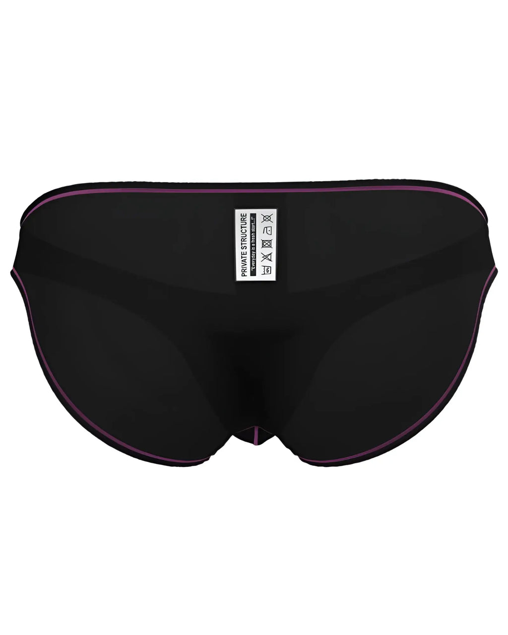 Black briefs with subtle purple trim and small white label on the back by private structure epus4563 prime eutopia bikini brief charcoal