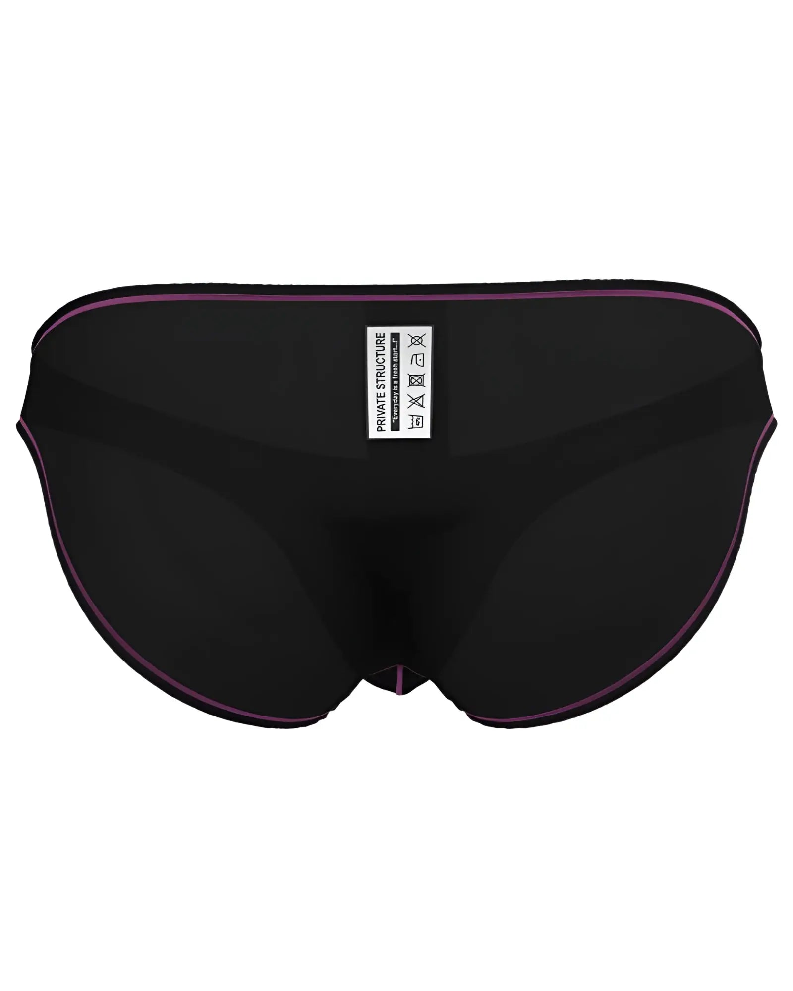 Black briefs with subtle purple trim and small white label on the back by private structure epus4563 prime eutopia bikini brief charcoal