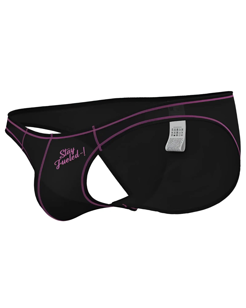 Black private structure epus4563 prime eutopia bikini briefs with purple trim and pink stay fueled embroidery in charcoal