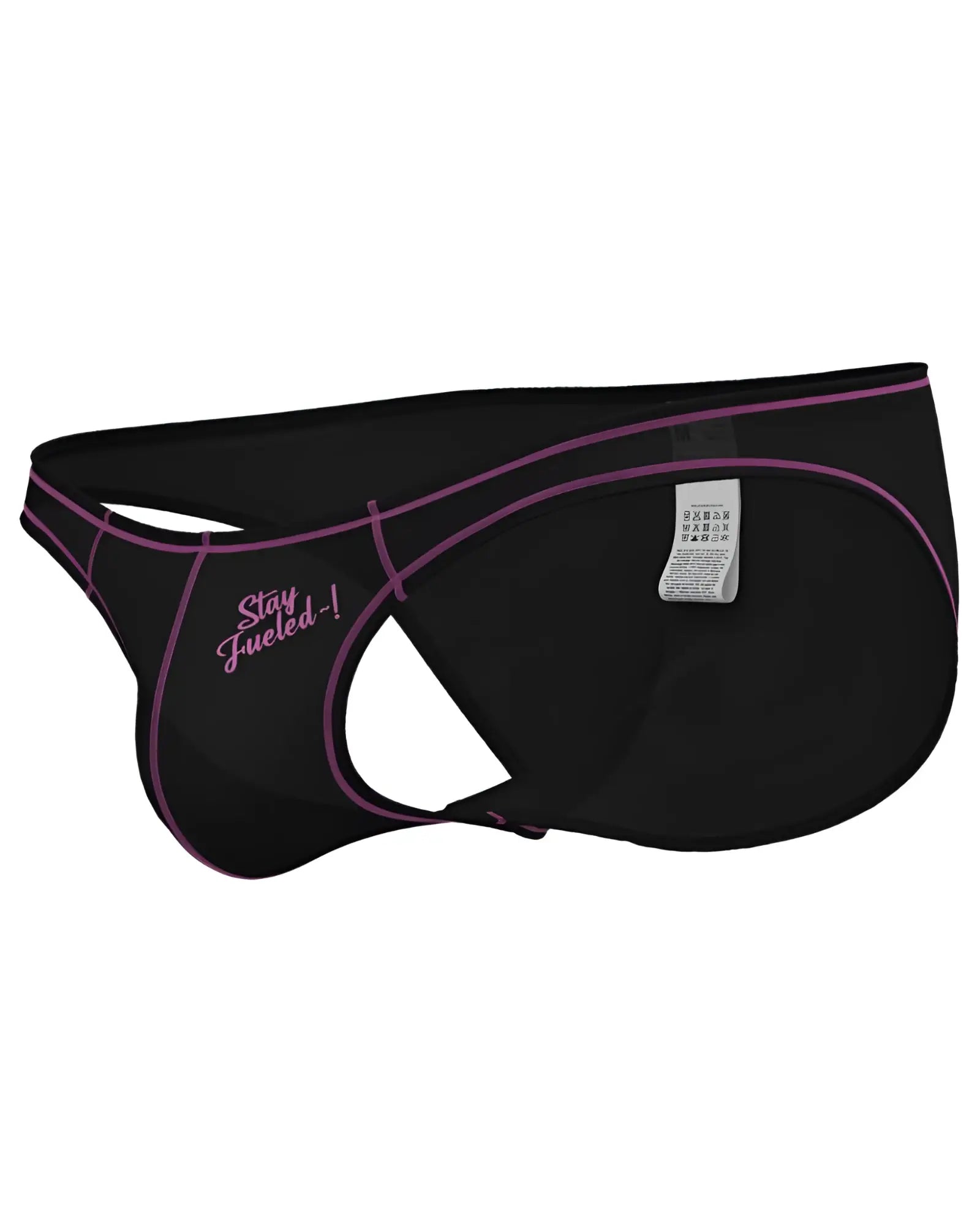 Black private structure epus4563 prime eutopia bikini briefs with purple trim and pink stay fueled embroidery in charcoal