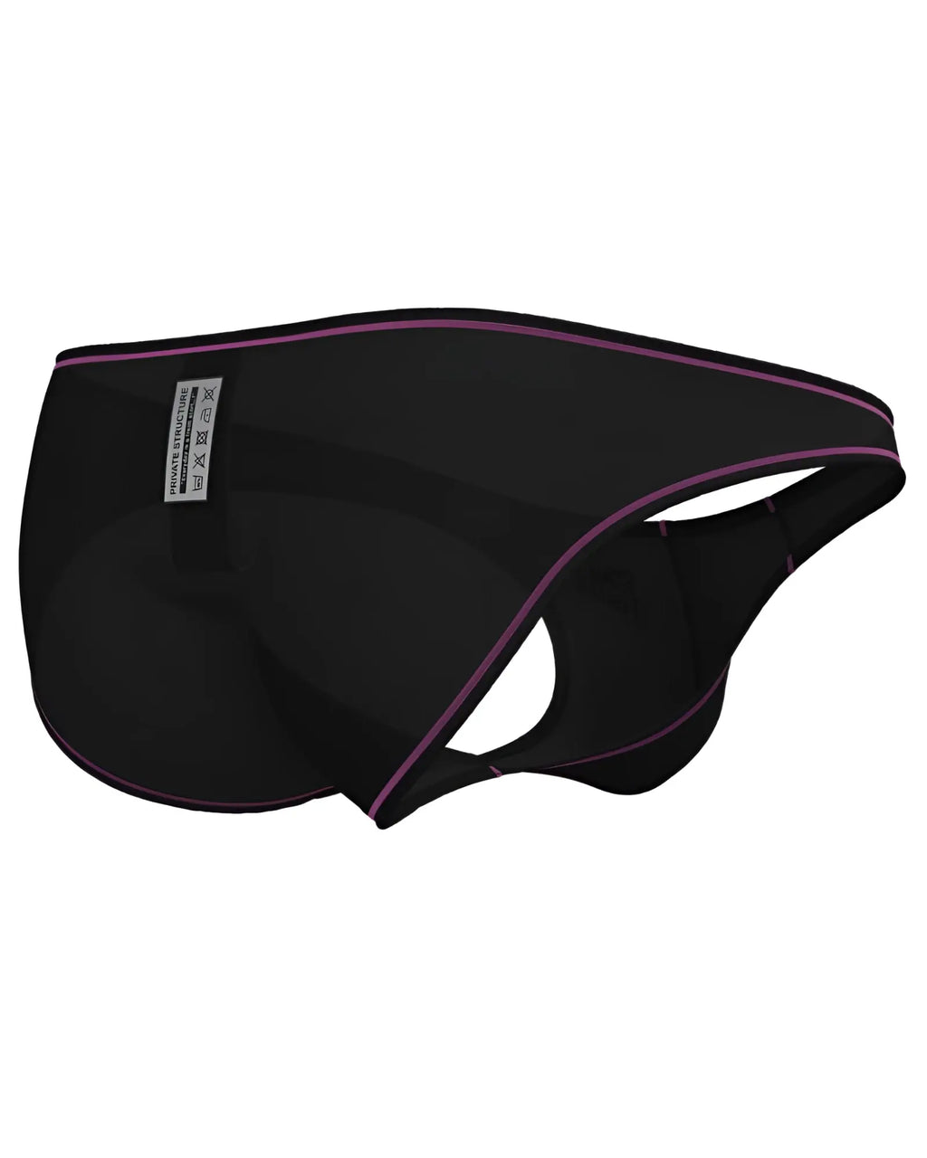 Black athletic briefs with purple trim and white care label on waistband from Private Structure EPUS4563 Prime Eutopia Bikini Brief charcoal