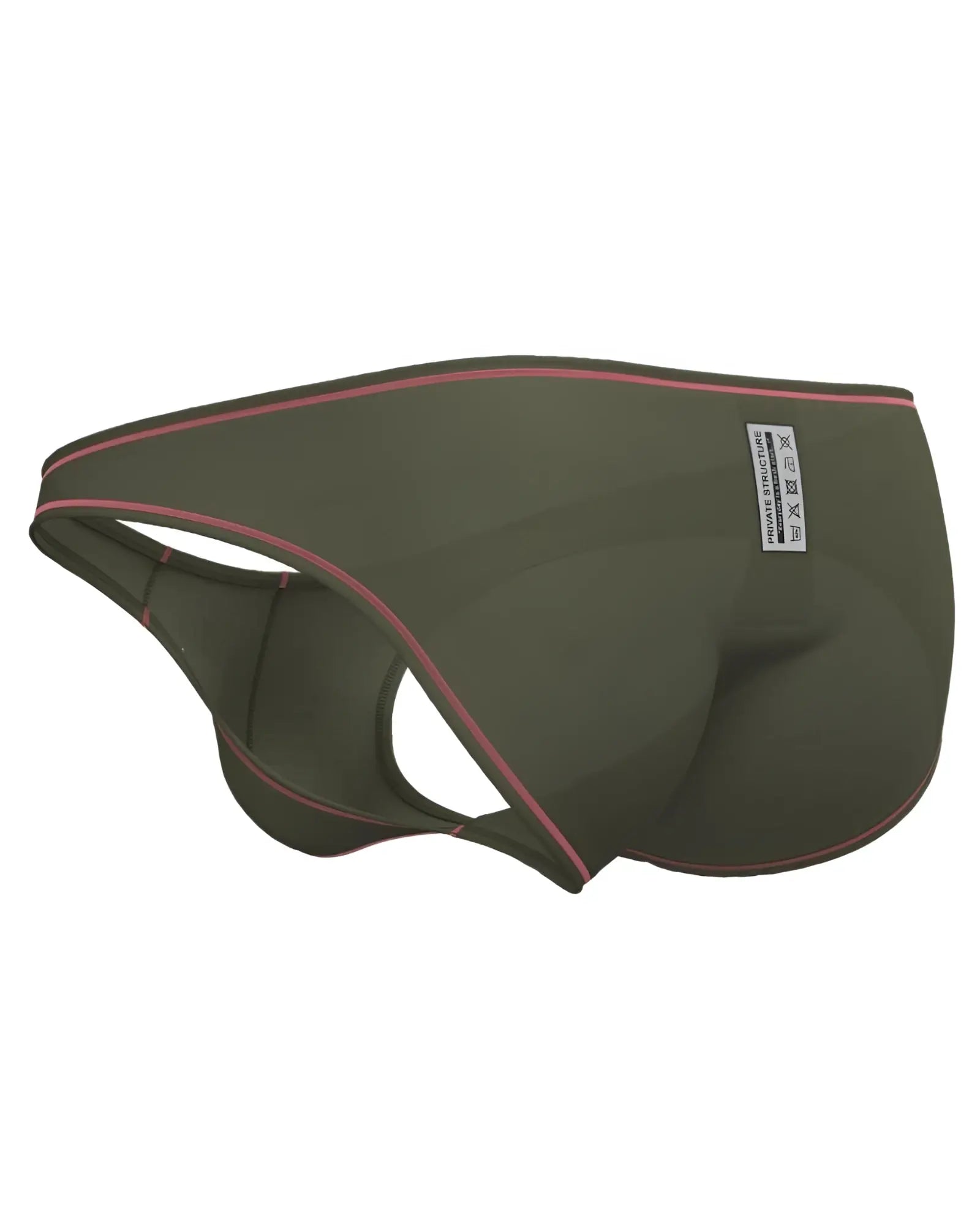 Olive green private structure epus4563 prime eutopia bikini briefs with pink trim and white waistband label