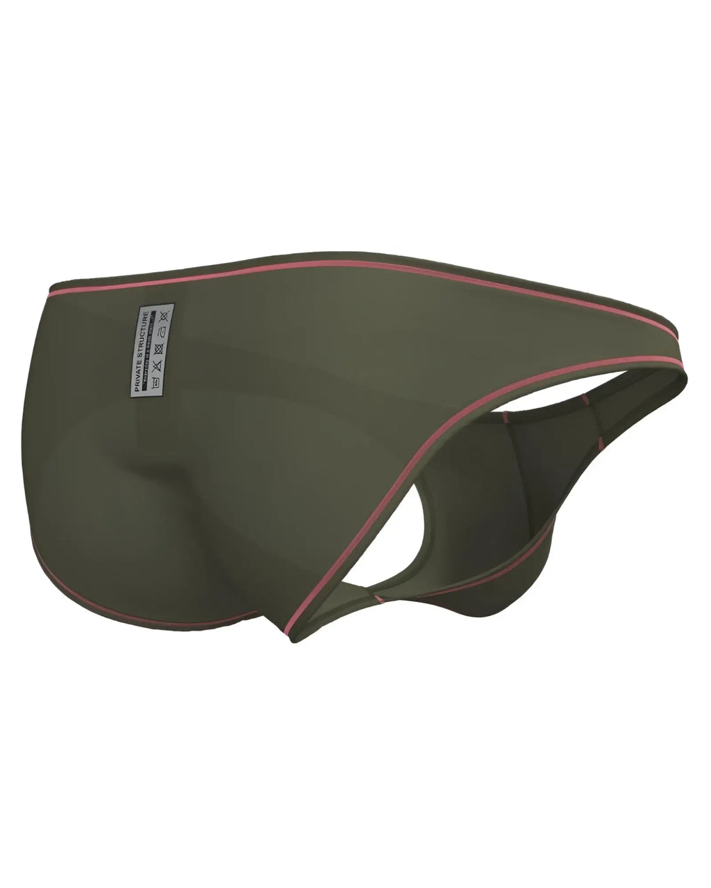 Olive green private structure epus4563 prime eutopia bikini brief with pink stitching and white waistband label