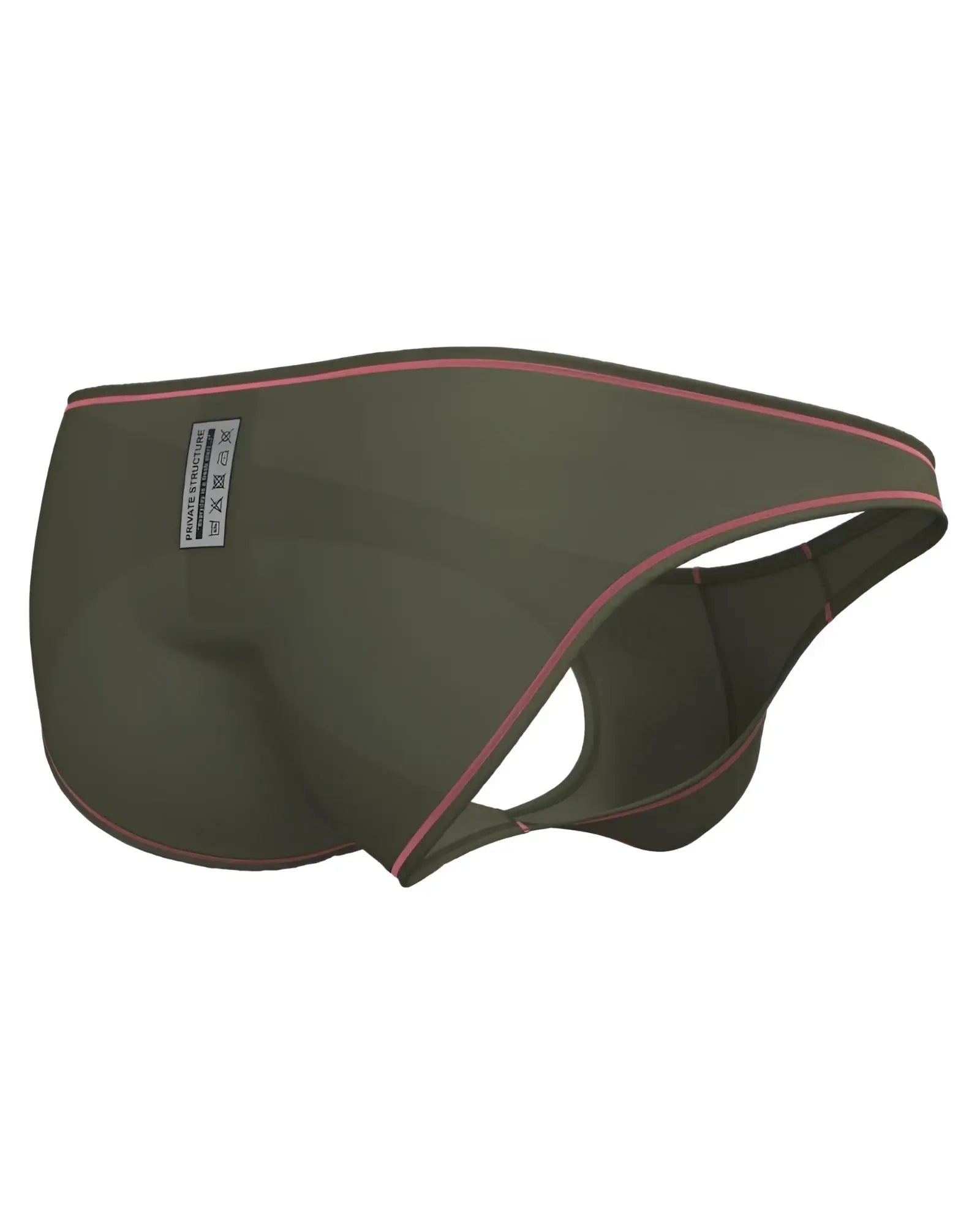 Olive green private structure epus4563 prime eutopia bikini brief with pink stitching and white waistband label