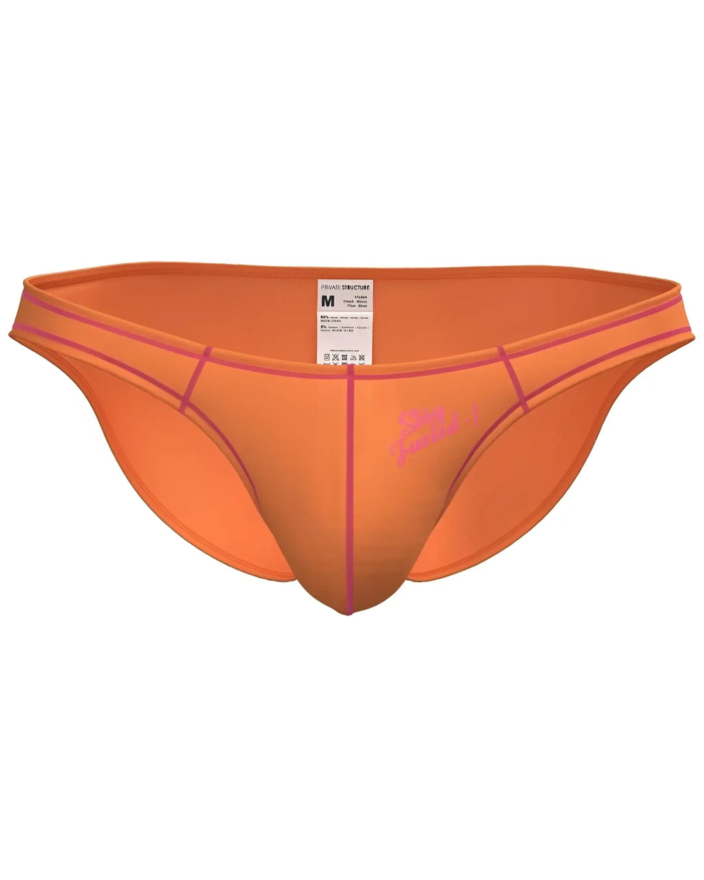 Bright orange private structure epus4563 prime eutopia bikini brief with pink trim and subtle front logo