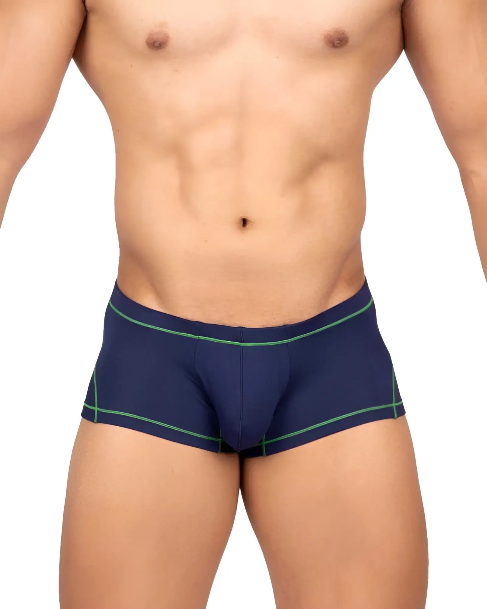 Navy blue boxer briefs with green trim from private structure epus4570 prime elysian hipster collection for comfortable wear