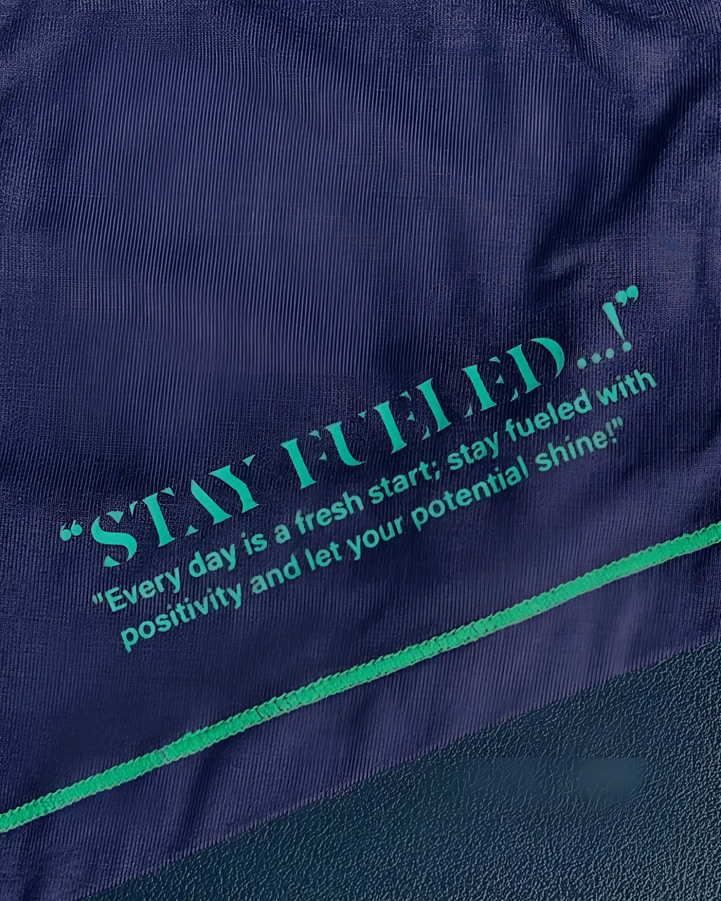 Navy blue cotton t-shirt with teal embroidered text and matching seam from private structure epus4570 prime elysian hipster